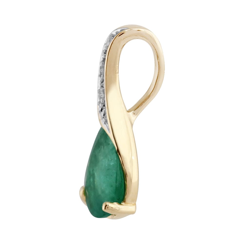 Classic Pear Emerald & Diamond Pendant in 9ct Yellow Gold - Gemondo