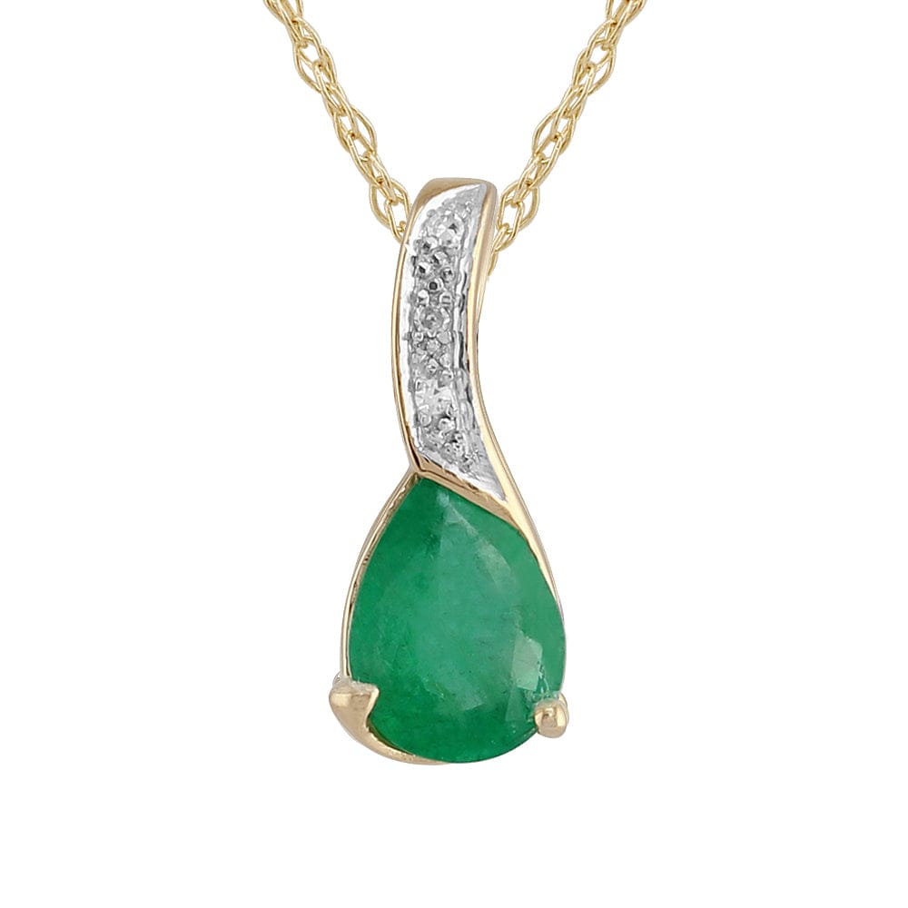 Classic Pear Emerald & Diamond Pendant in 9ct Yellow Gold - Gemondo