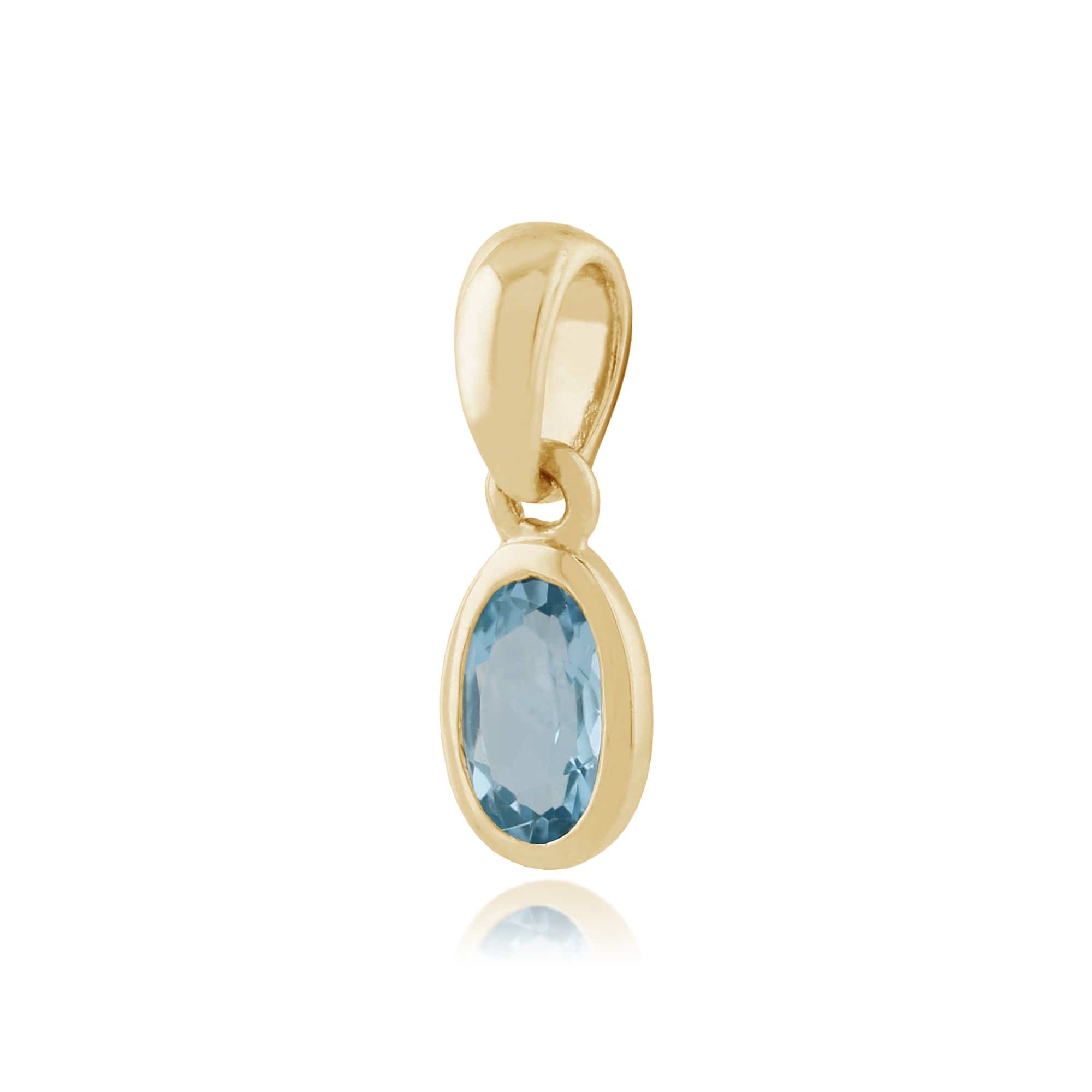 183P1120069 Classic Oval Blue Topaz Bezel Set Pendant in 9ct Yellow Gold 2