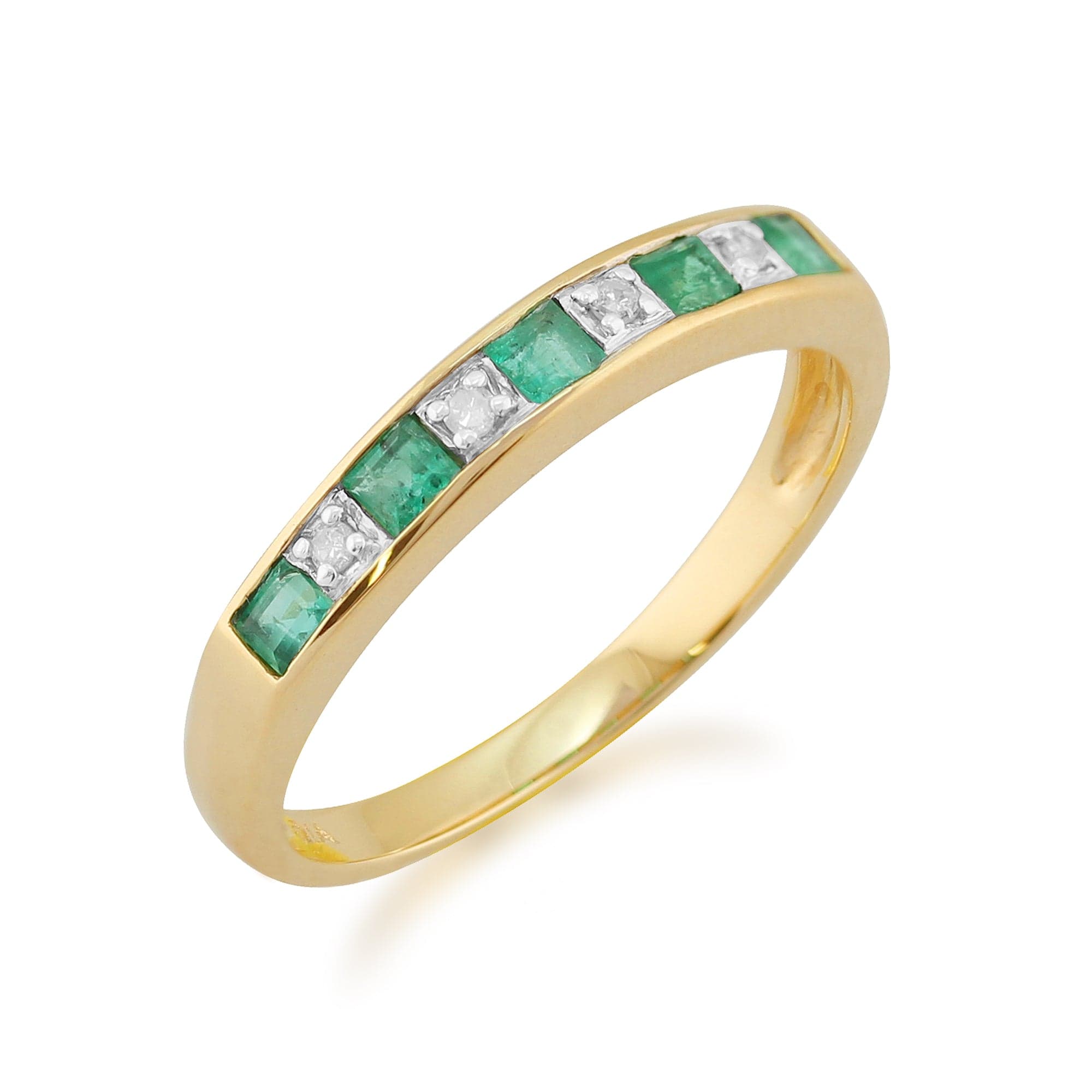 Ring Half Eternity Square Diamond Emerald Yellow Gold