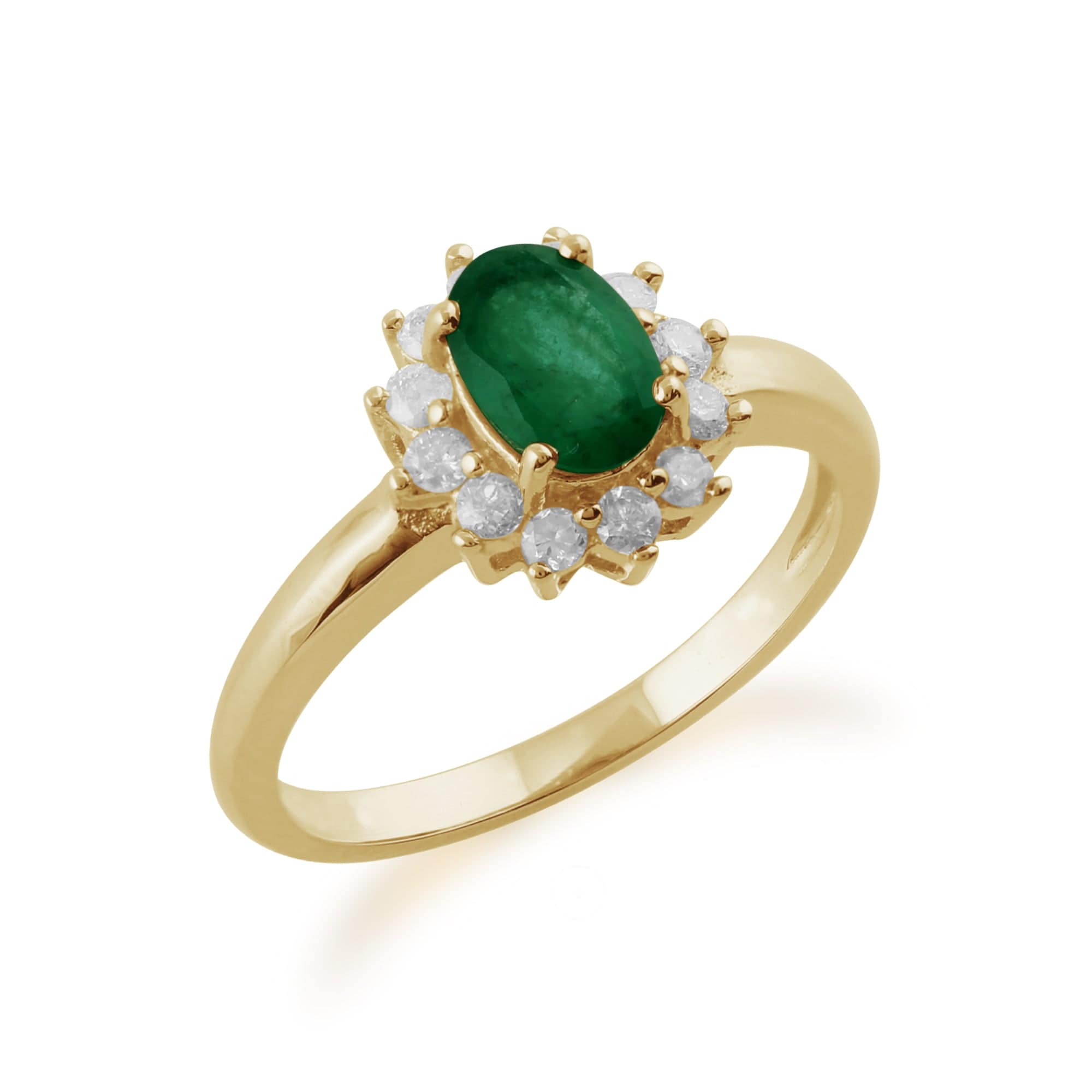 183R1846079 Classic Oval Emerald & Diamond Cluster Ring in 9ct Yellow Gold 2