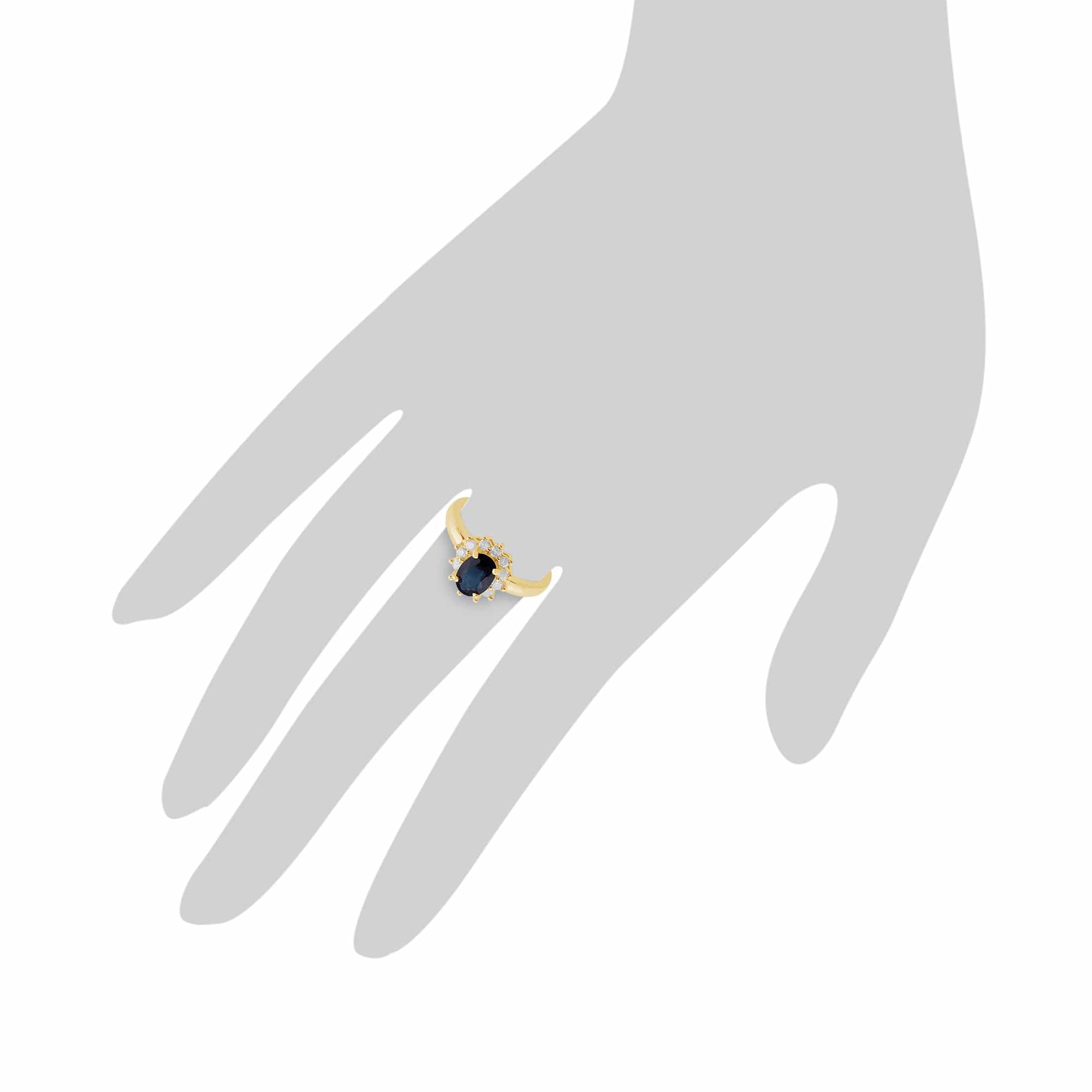 Classic Oval Sapphire & Diamond Cluster Ring in 9ct Yellow Gold Scale 