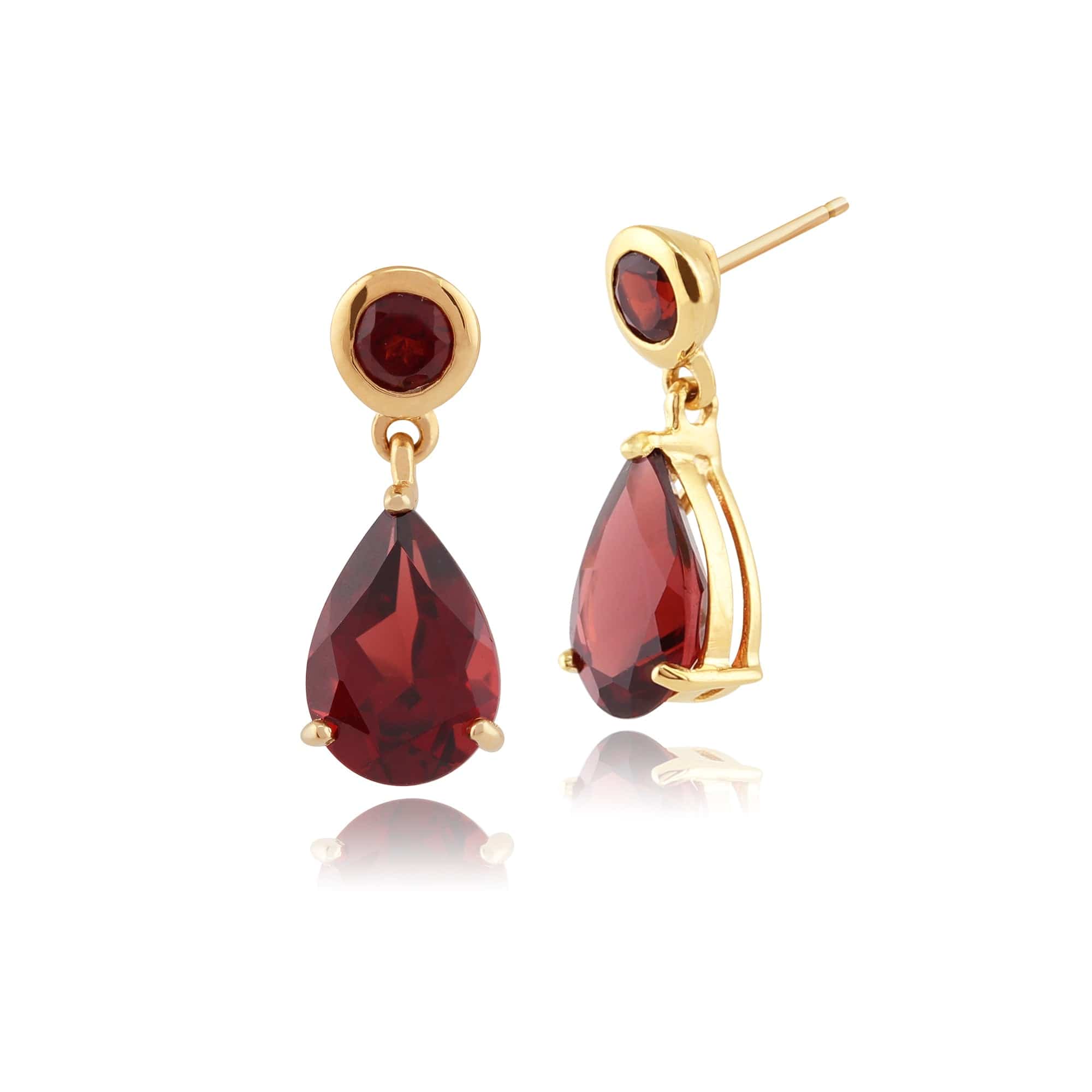 Classic Pear Garnet Drop Earrings in 9ct Yellow Gold - Gemondo