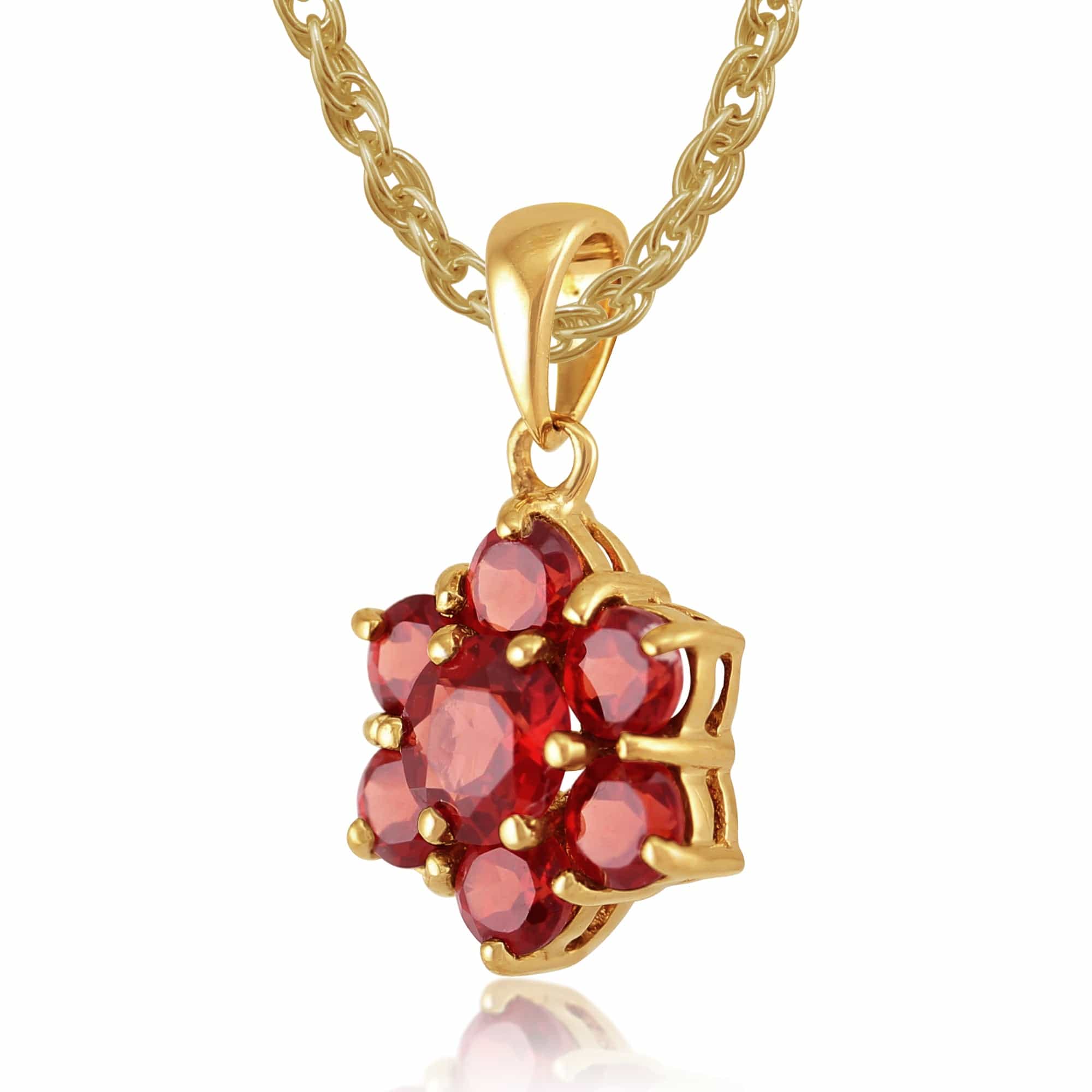 27061 Floral Round Garnet Pendant in 9ct Yellow Gold 2