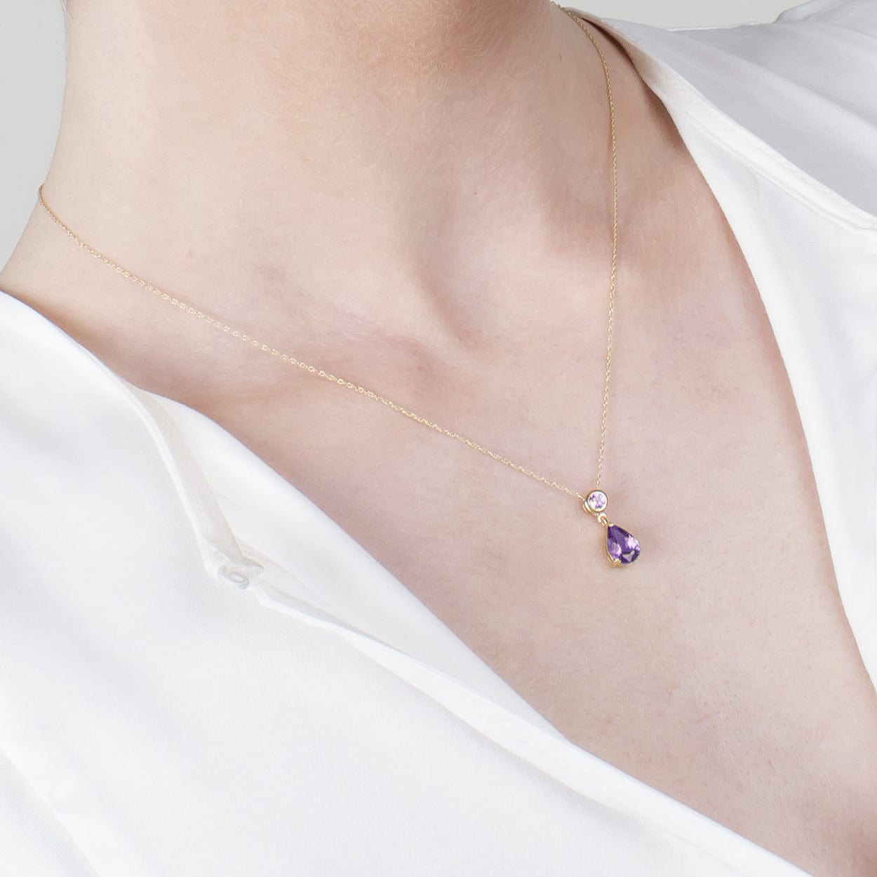 Classic Pear Amethyst Pendant in 9ct Yellow Gold