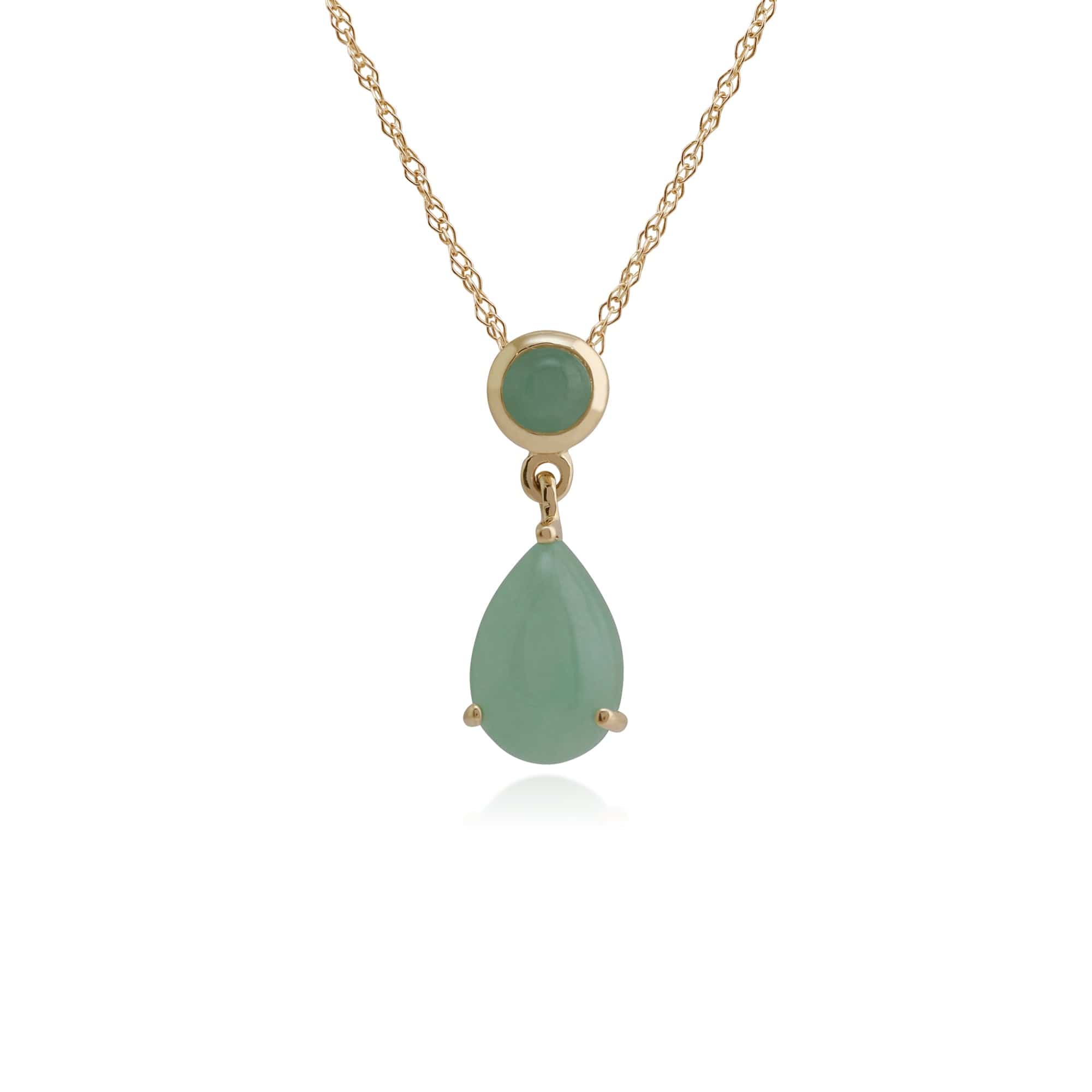 Classic Pear & Round Green Jade Pendant in 9ct Yellow Gold - Gemondo