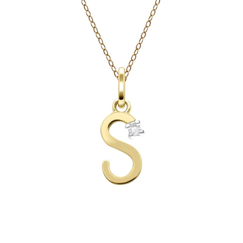 191P0761019 Initial Diamond Letter Necklace In 9ct Yellow Gold 20
