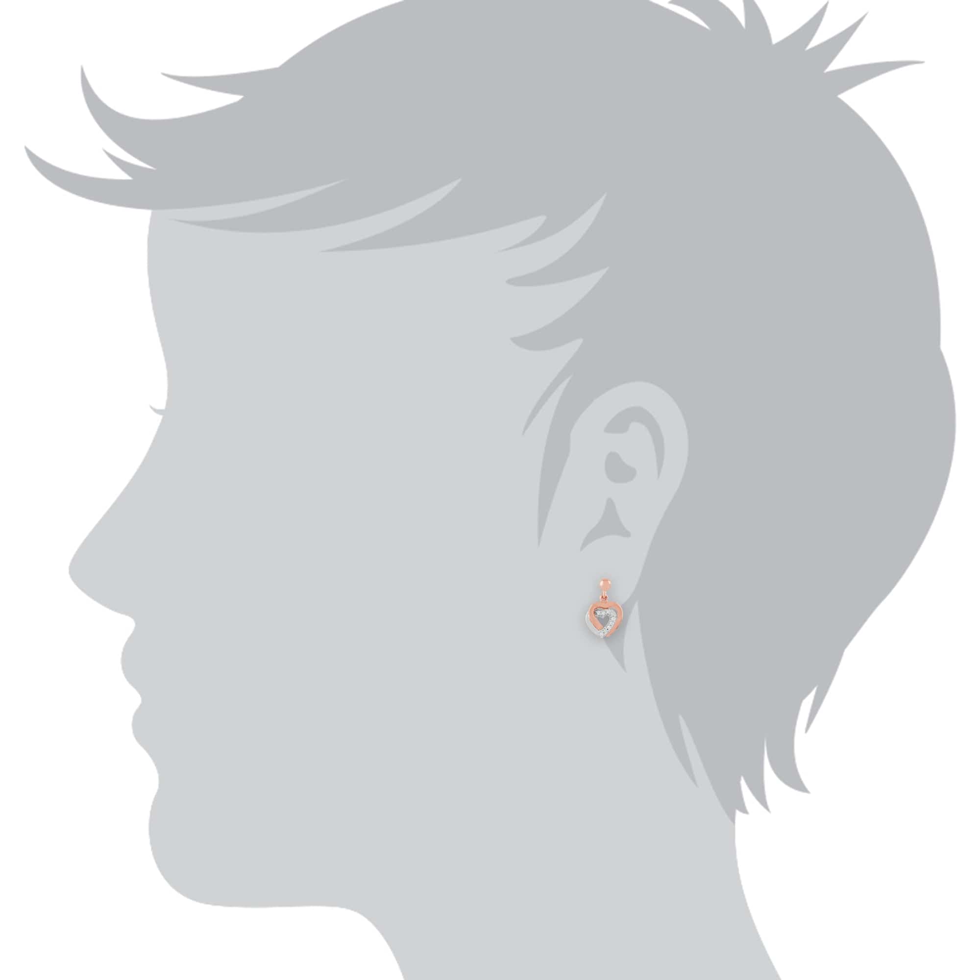 Classic Round Diamond Heart Drop Earrings in 9ct Rose Gold - Gemondo
