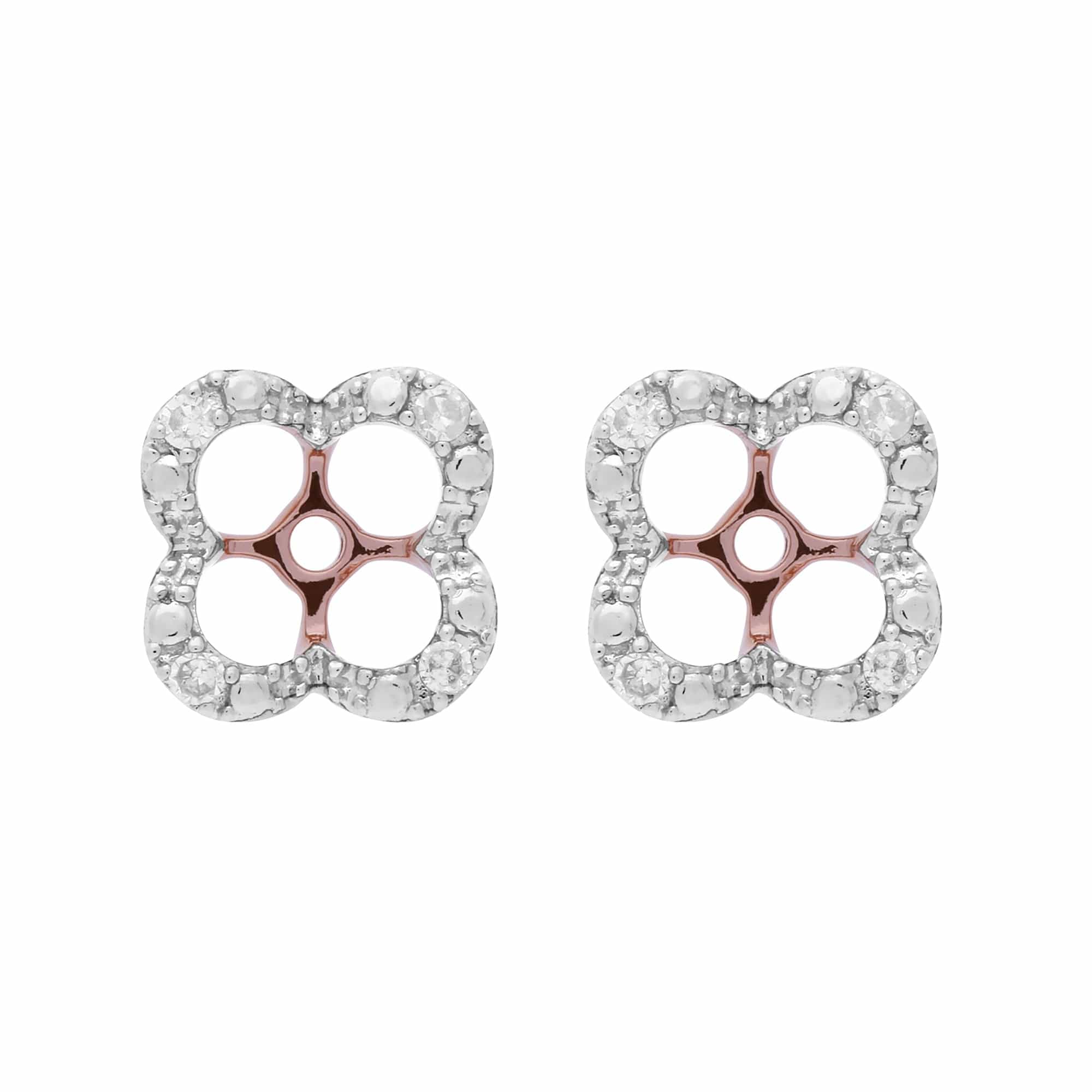 Floral Round Diamond Clover Shape Earrings Jacked in 9ct Rose Gold - Gemondo