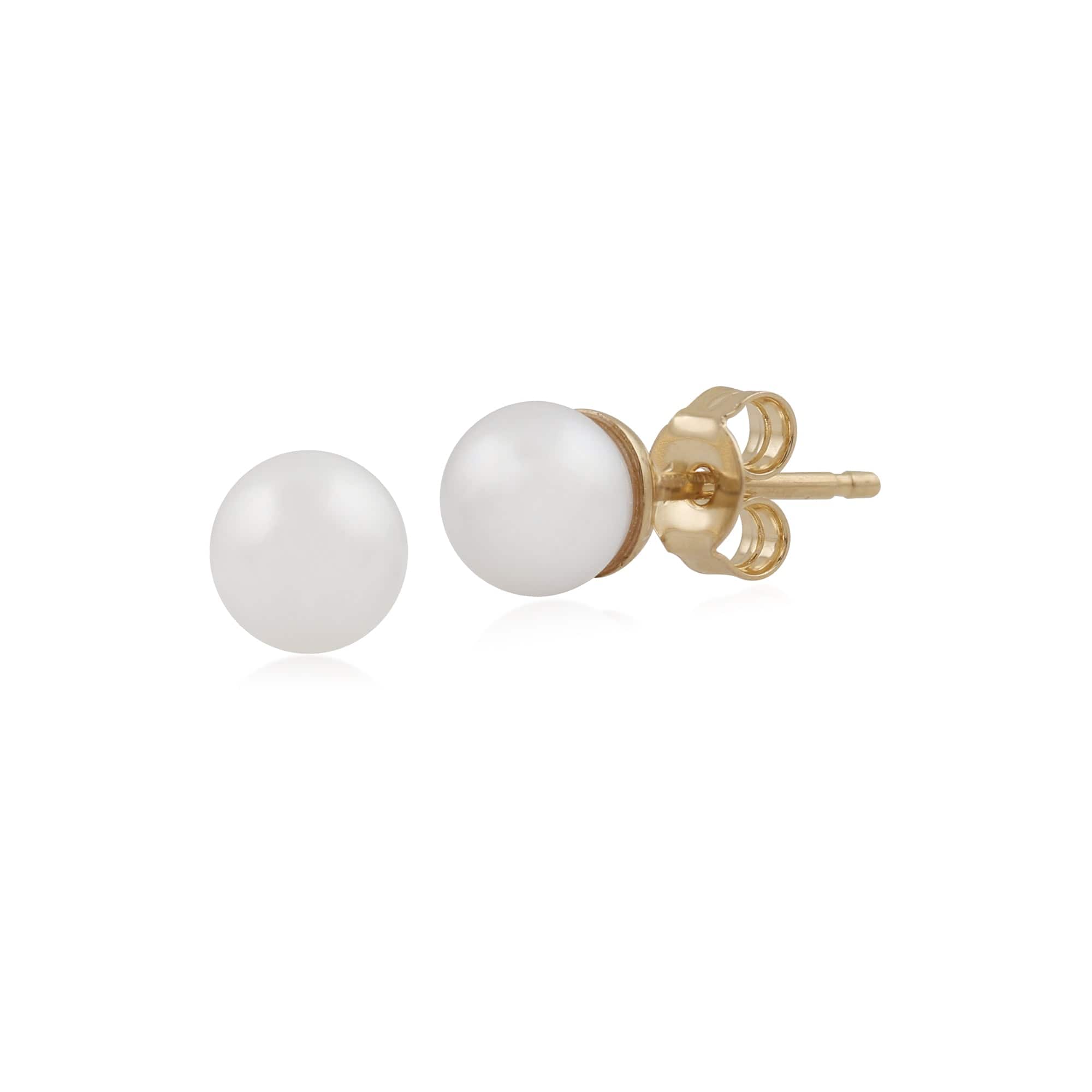 Classic Full Round Freshwater Pearl Stud Earrings in 9ct Yellow Gold 5mm - Gemondo