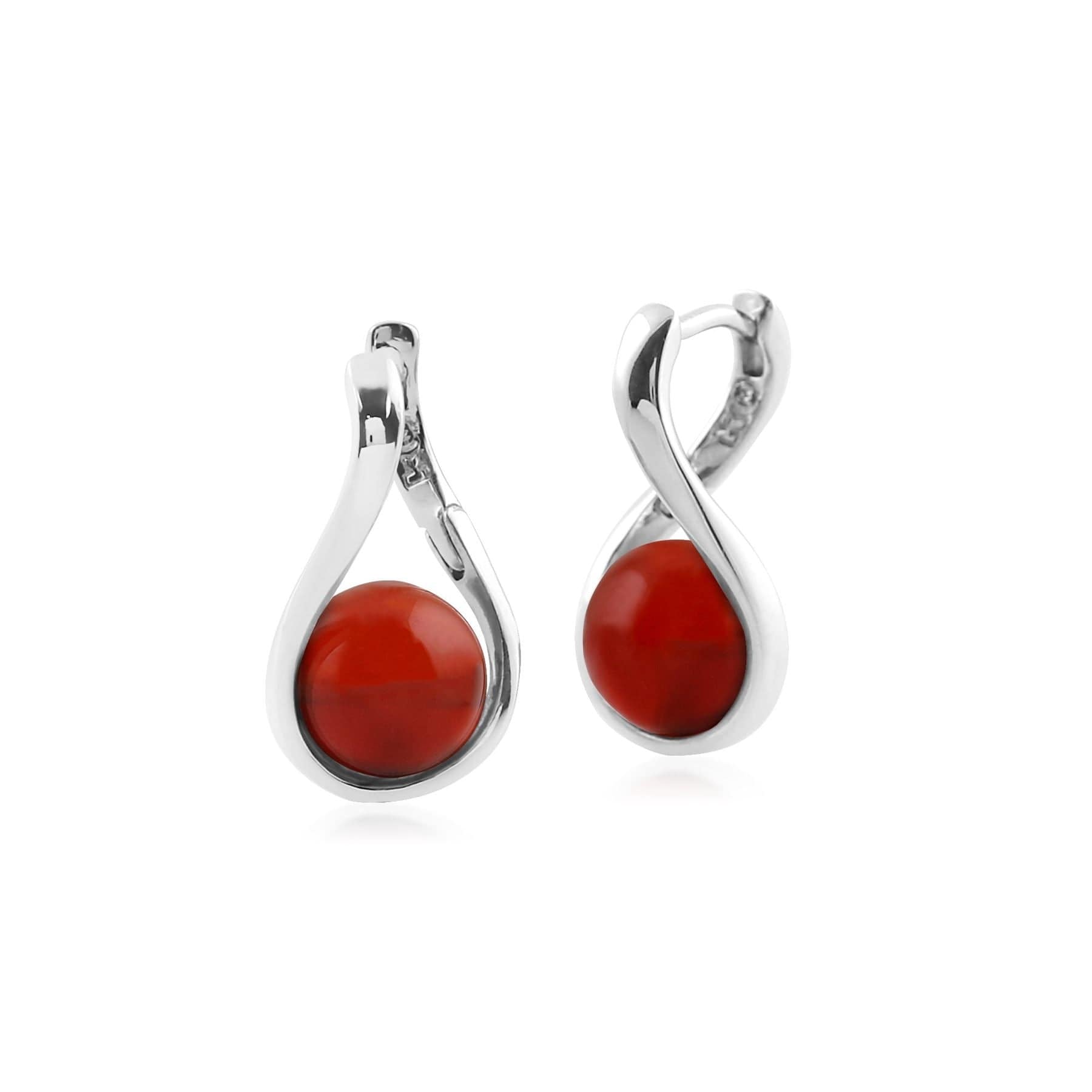 T1071E90A6 Kosmos Dyed Red Carnelian Orb Earrings in Rhodium Plated Sterling Silver 1