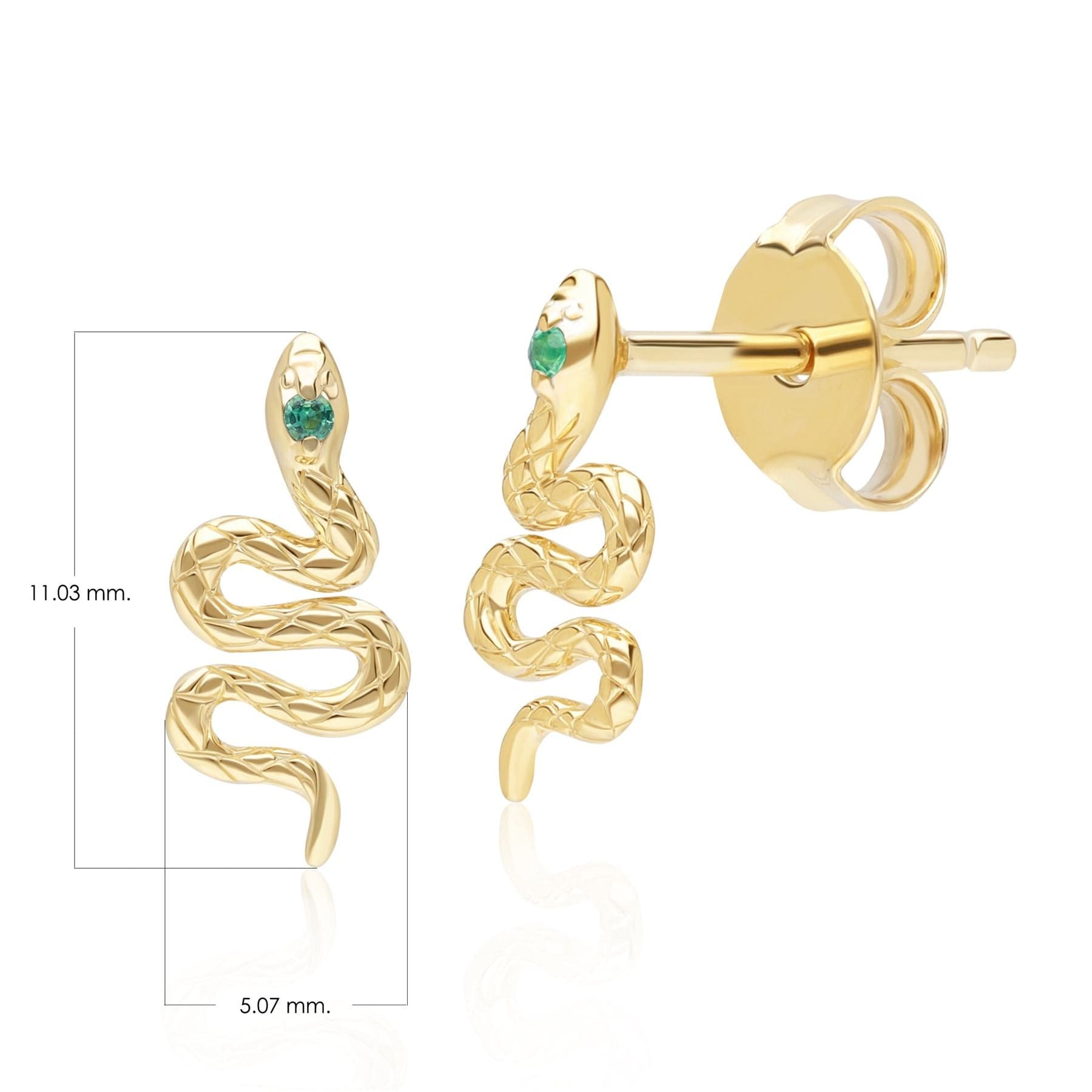 132E2793039 ECFEW™ Emerald Snake Wrap Stud Earrings in 9ct Yellow Gold Dimensions
