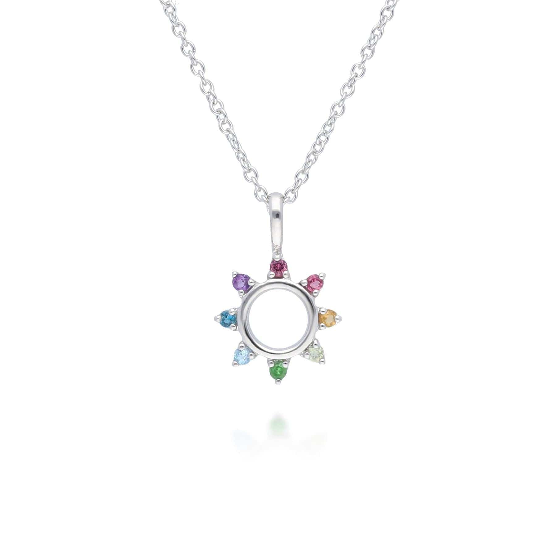 Rainbow Sunburst Necklace in 925 Sterling Silver
