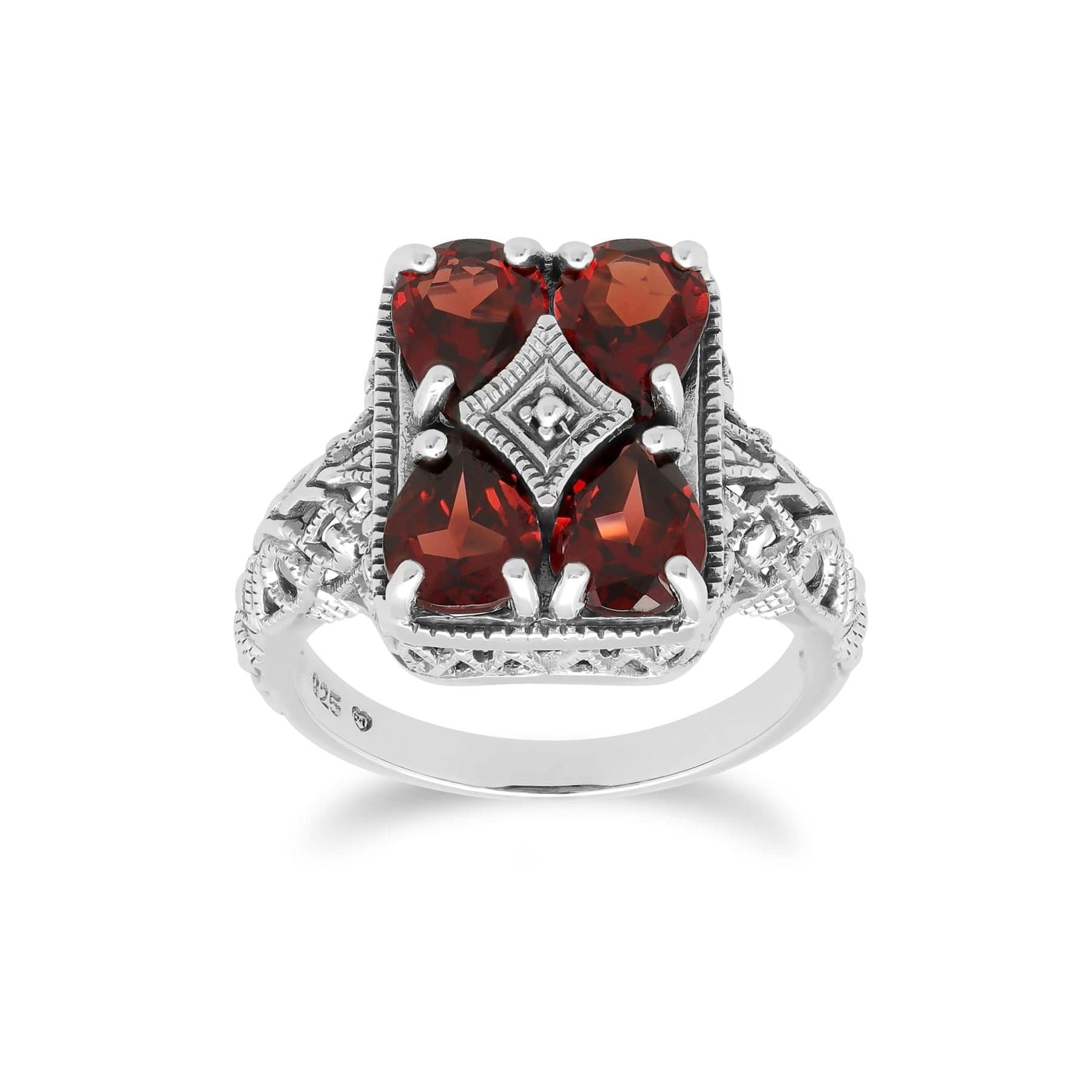 241R031001925 Art Nouveau Inspired Garnet Statement Ring in 925 Sterling Silver 2