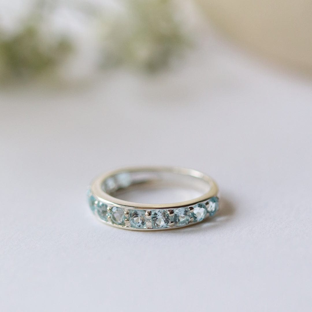 Classic Round Blue Topaz Half Eternity Ring in 925 Sterling Silver 1