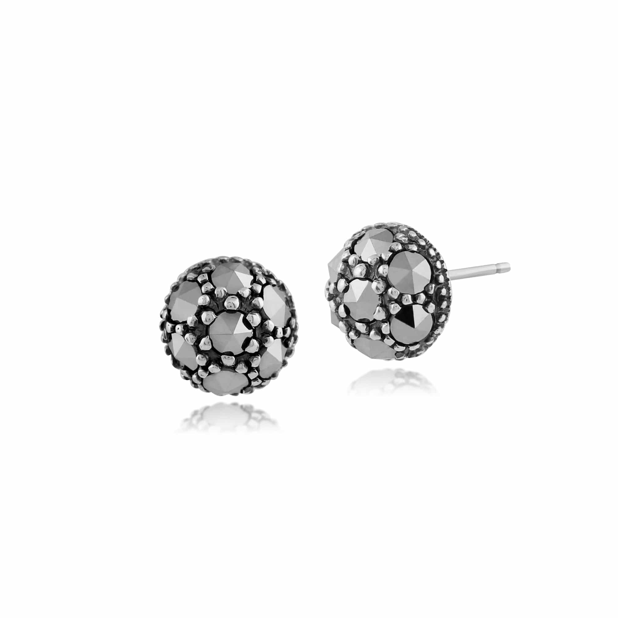 Classic Round Marcasite Stud Earrings in 925 Sterling Silver - Gemondo