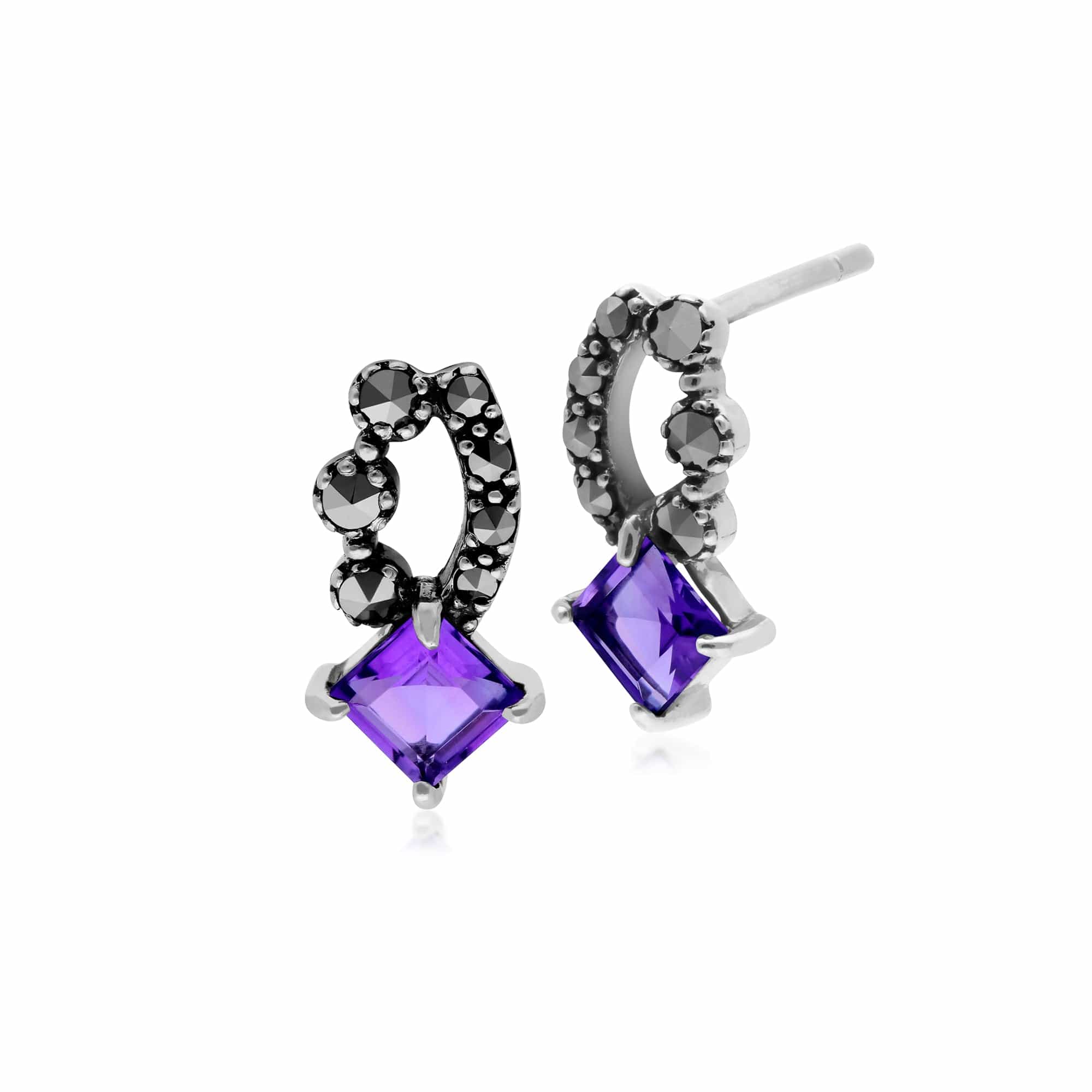 Gemondo Sterling Silver Amethyst & Marcasite Stud Earrings - Gemondo
