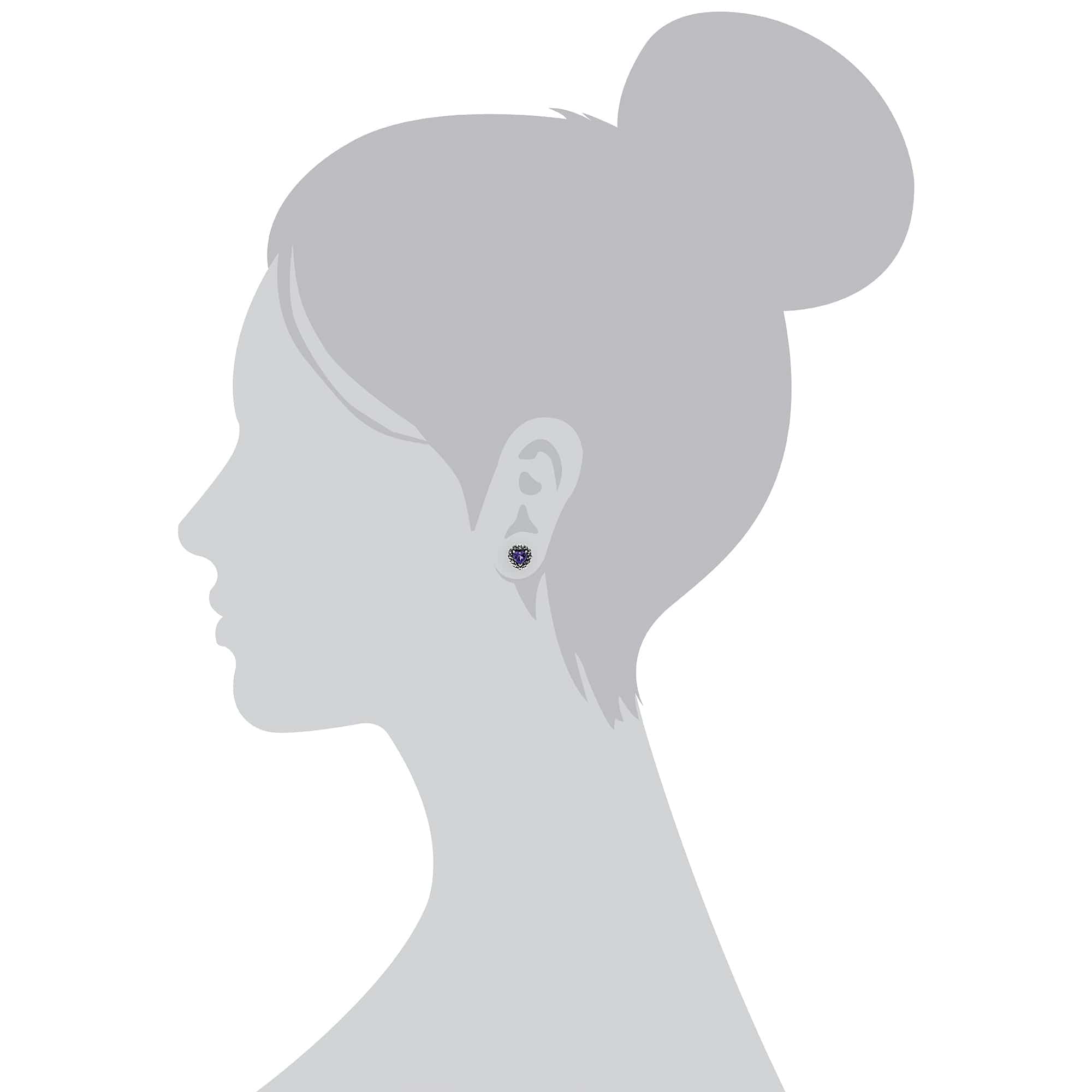Gemondo Sterling Silver Amethyst & Marcasite Heart Stud Earrings - Gemondo