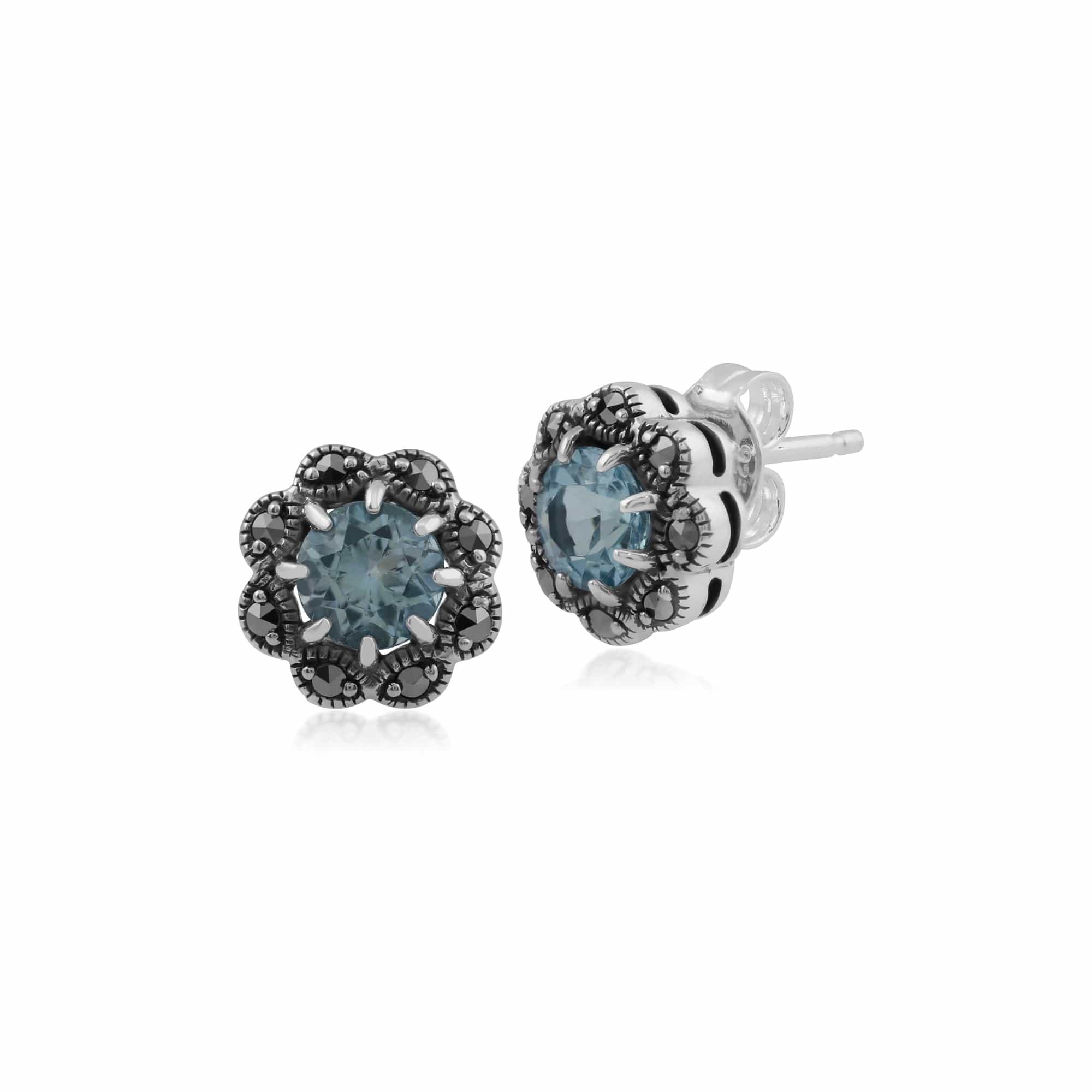Stud earrings Topaz and Cluster Marcasite Silver