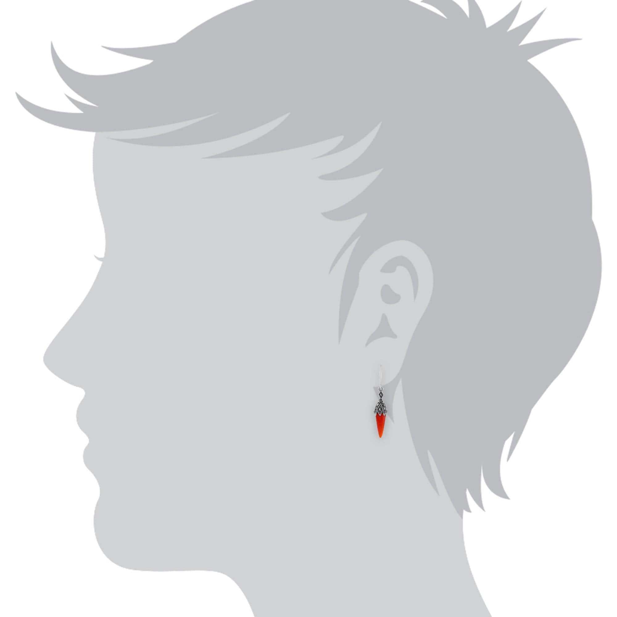 Art Deco Style Pear Carnelian & Marcasite Drop Earrings in 925 Sterling Silver - Gemondo