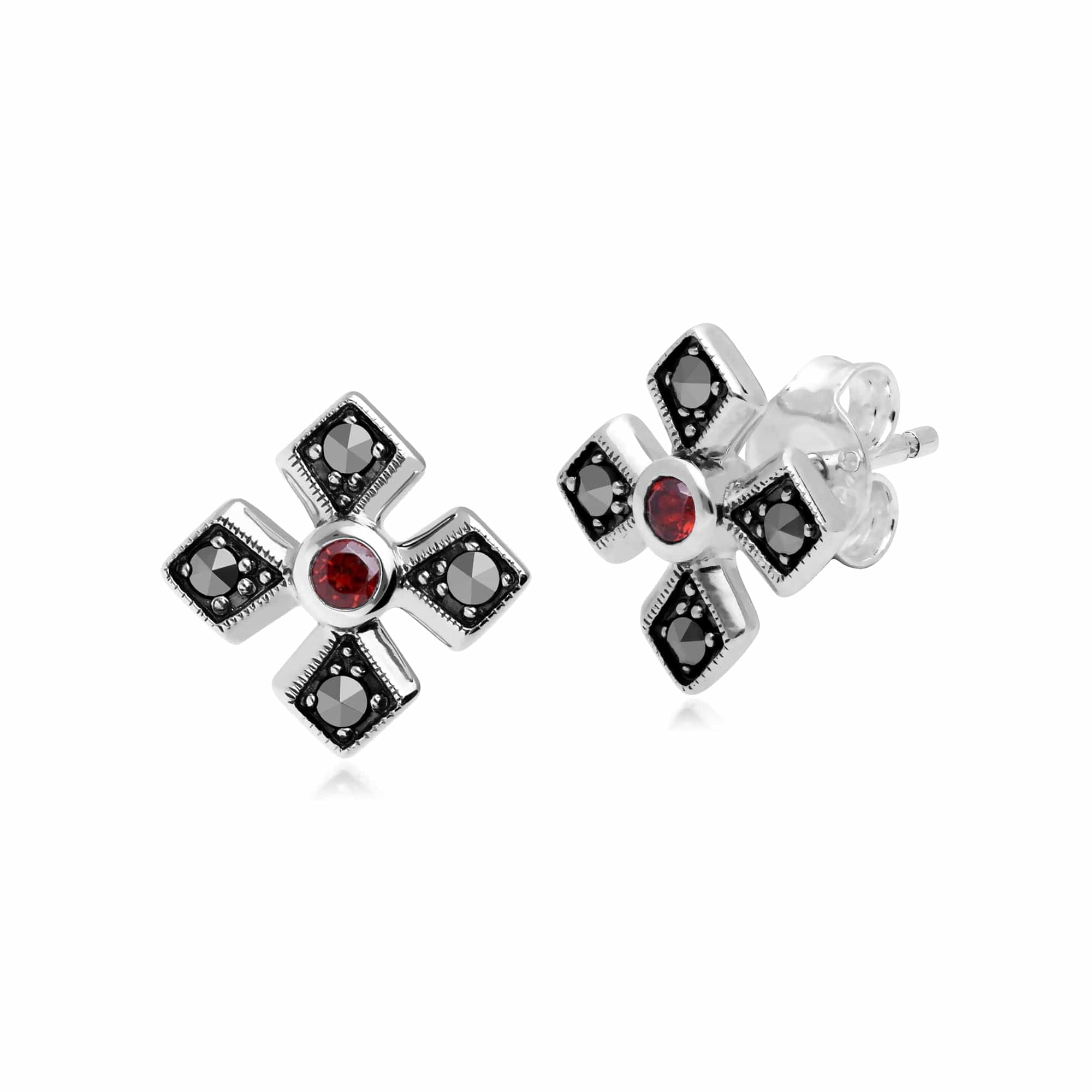 Gemondo Sterling Silver Marcasite & Garnet January Birthstone Earring - Gemondo