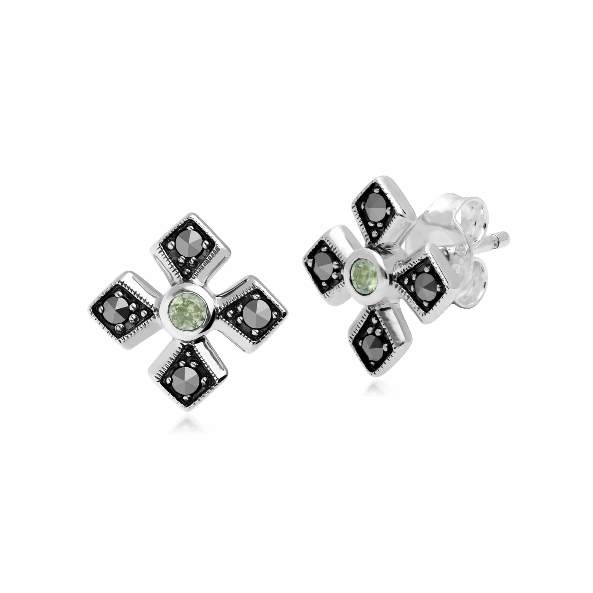 Gemondo Sterling Silver Marcasite & Peridot August Birthstone Earrings - Gemondo