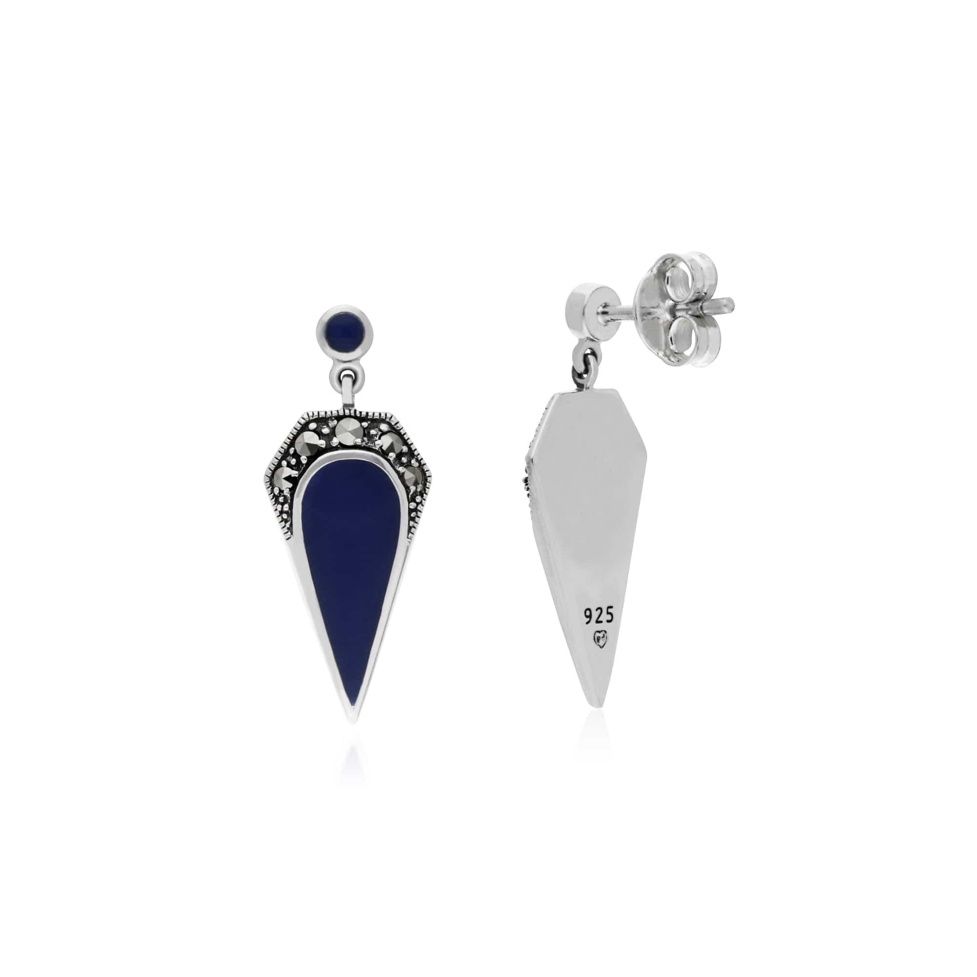 214E861001925 Gemondo Sterling Silver Marcasite & Blue Enamel Drop Earrings 2