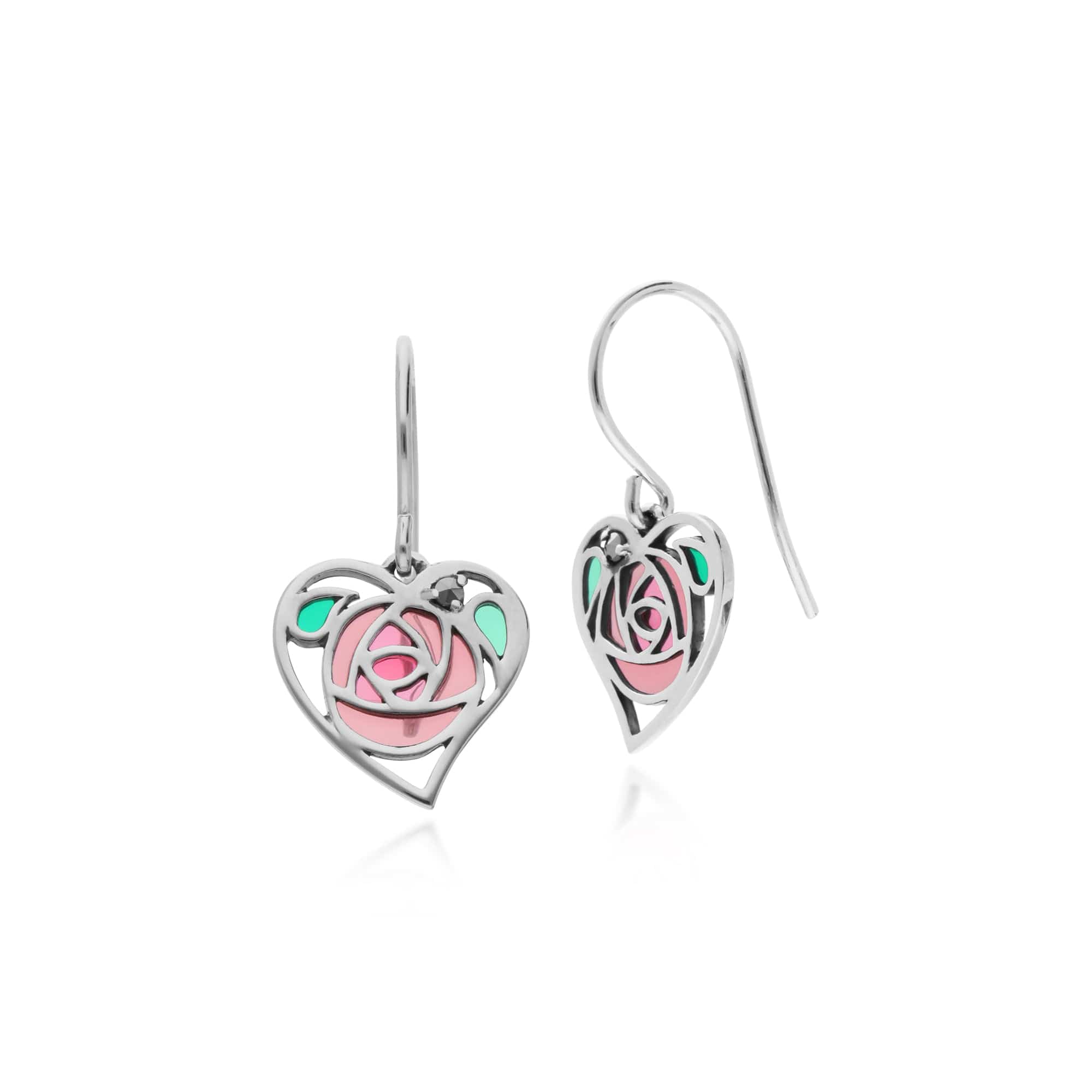 Gemondo Sterling Silver Marcasite Rennie Mackintosh Heart Drop Earrings - Gemondo