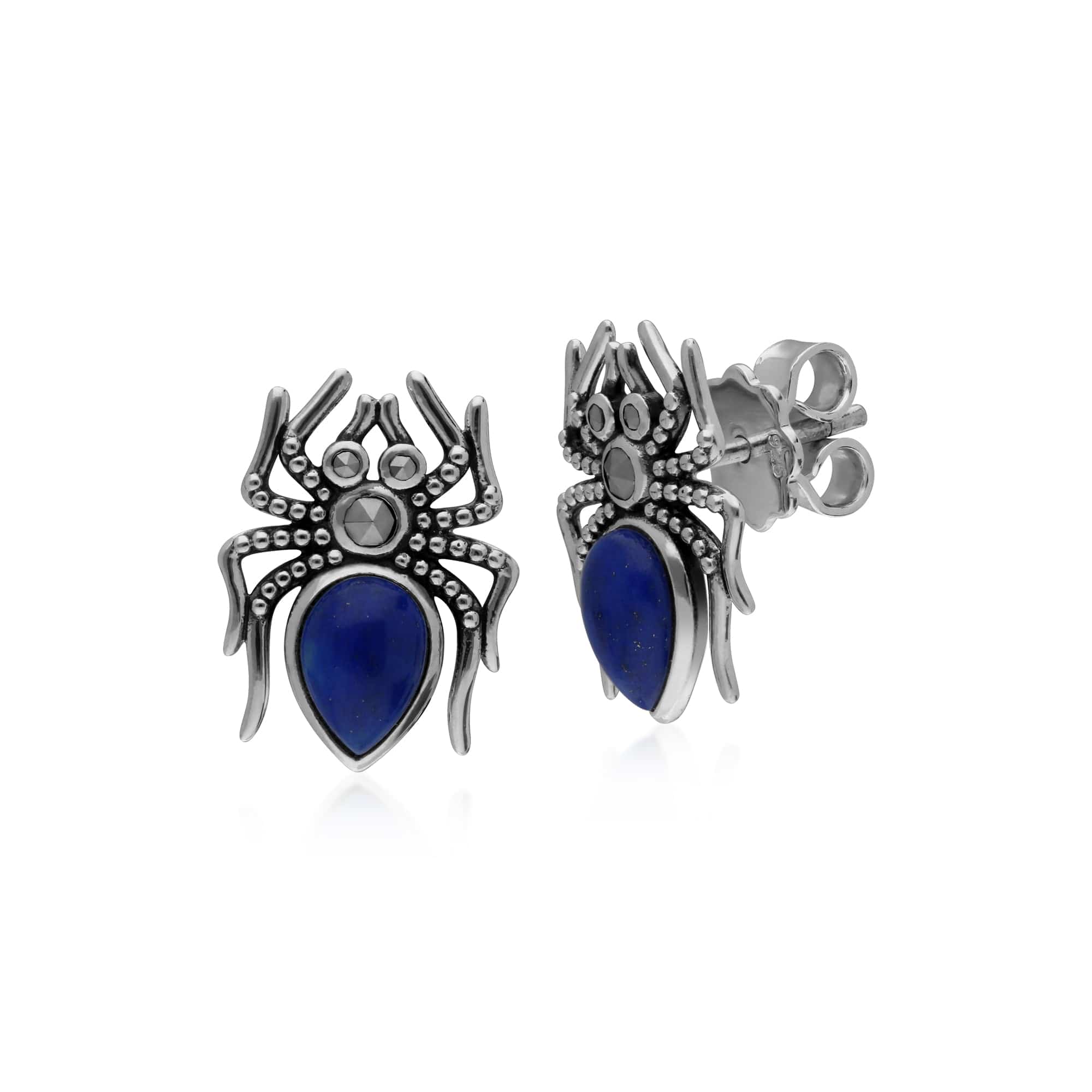 214E863901925 Gemondo Sterling Silver Lapis Lazuli & Marcasite Spider Stud Earrings 1