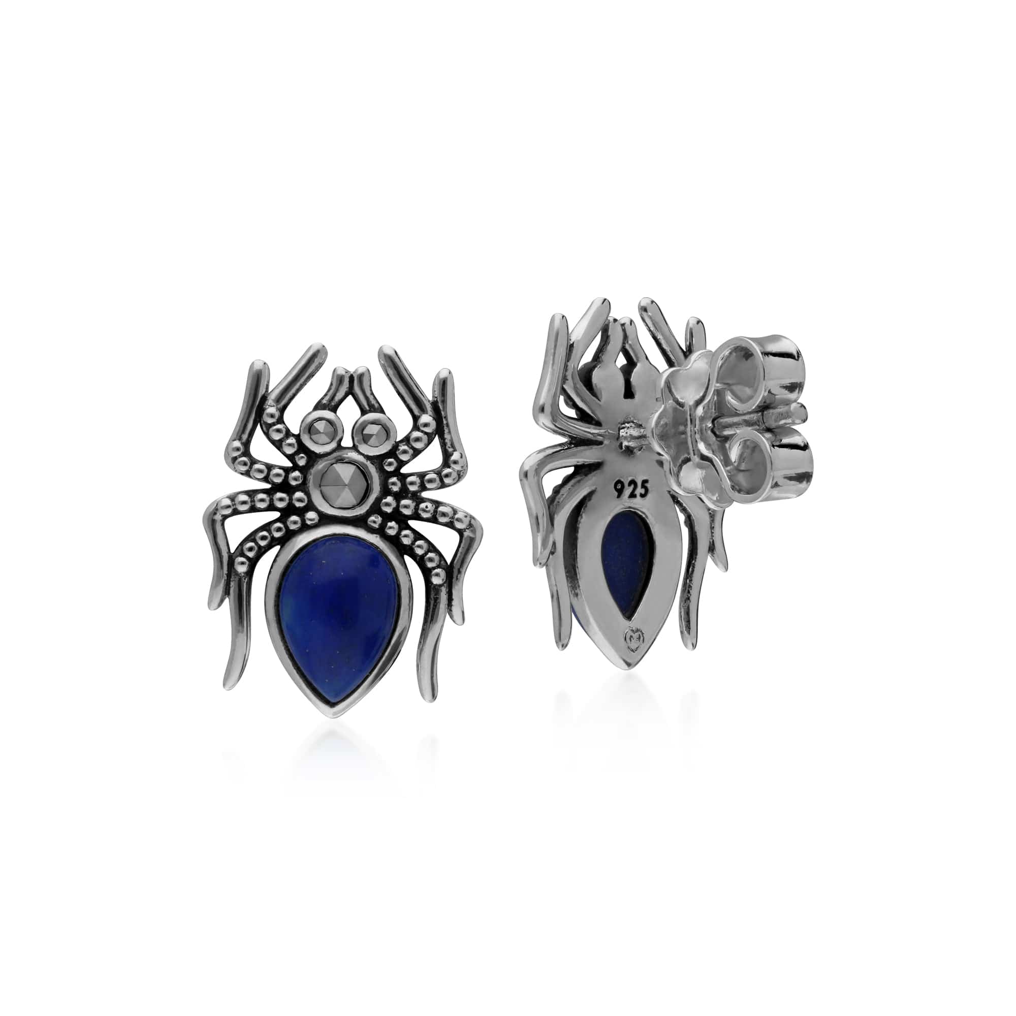 214E863901925 Gemondo Sterling Silver Lapis Lazuli & Marcasite Spider Stud Earrings 2