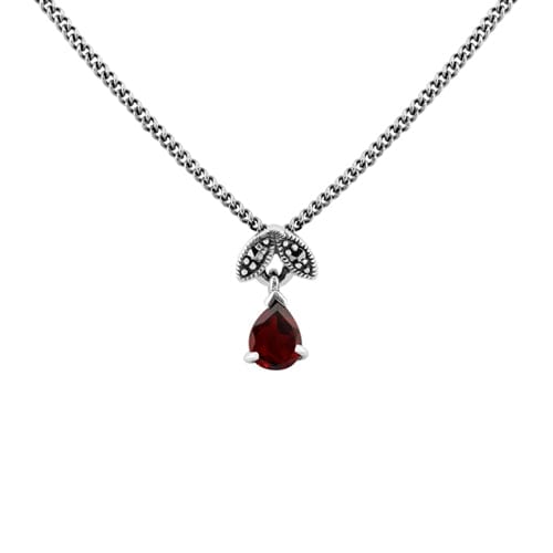 Art Deco Garnet & Marcasite Leaf Stud Earrings & Pendant Set Image 5