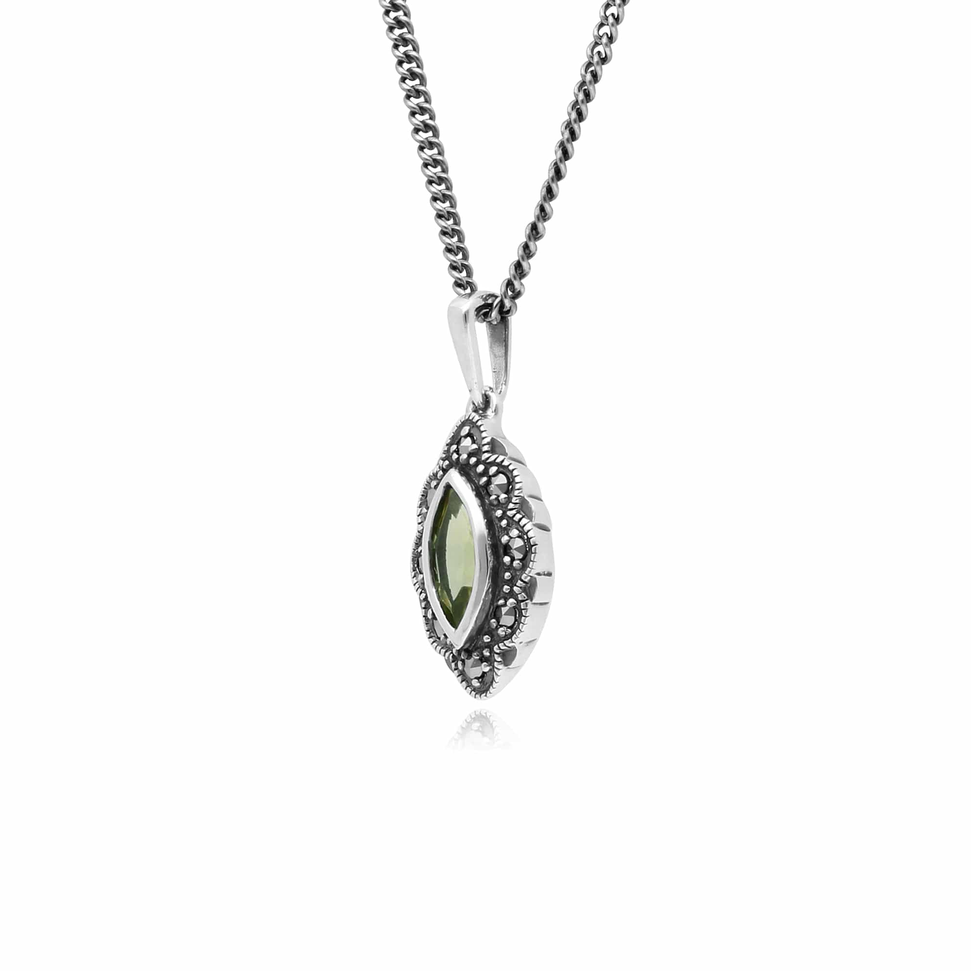 Gemondo Sterling Silver Peridot & Marcasite Art Nouveau 45cm Necklace - Gemondo