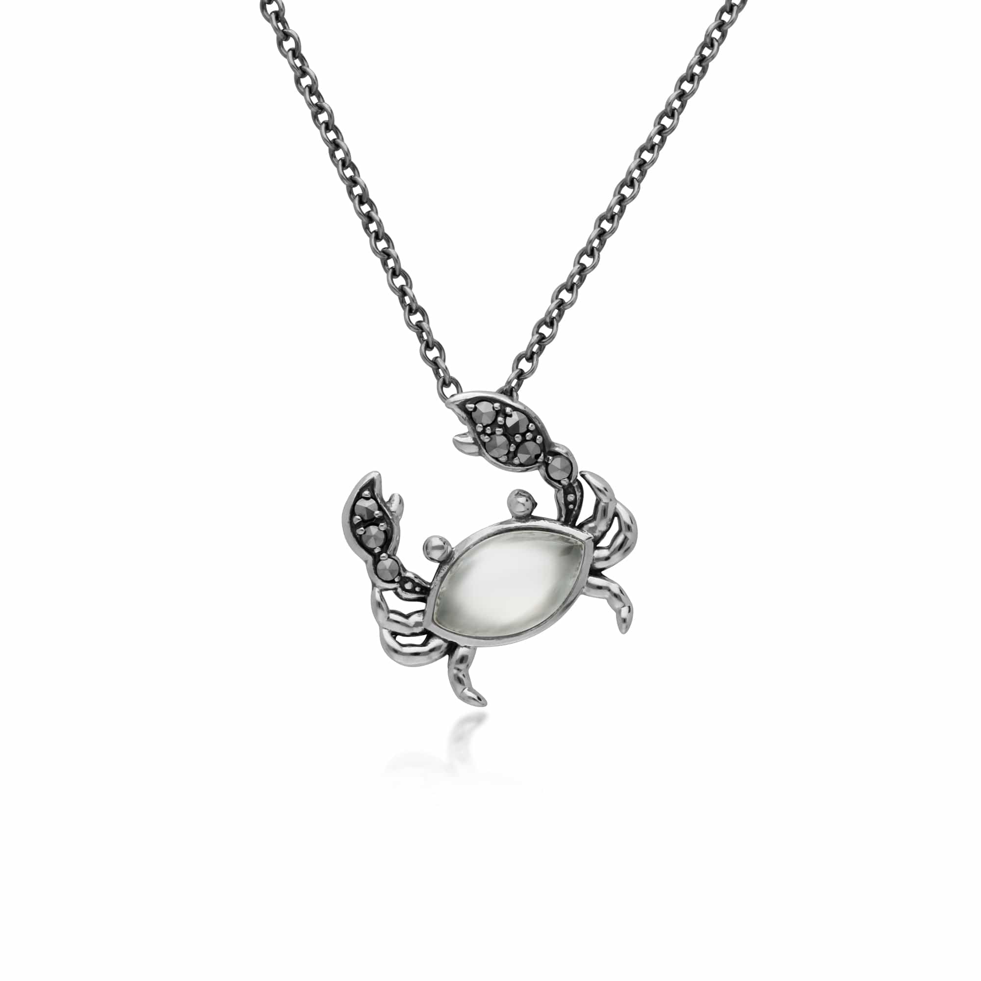 214N699302925 Classic Marquise Moonstone & Marcasite Crab Necklace in 925 Sterling Silver 1
