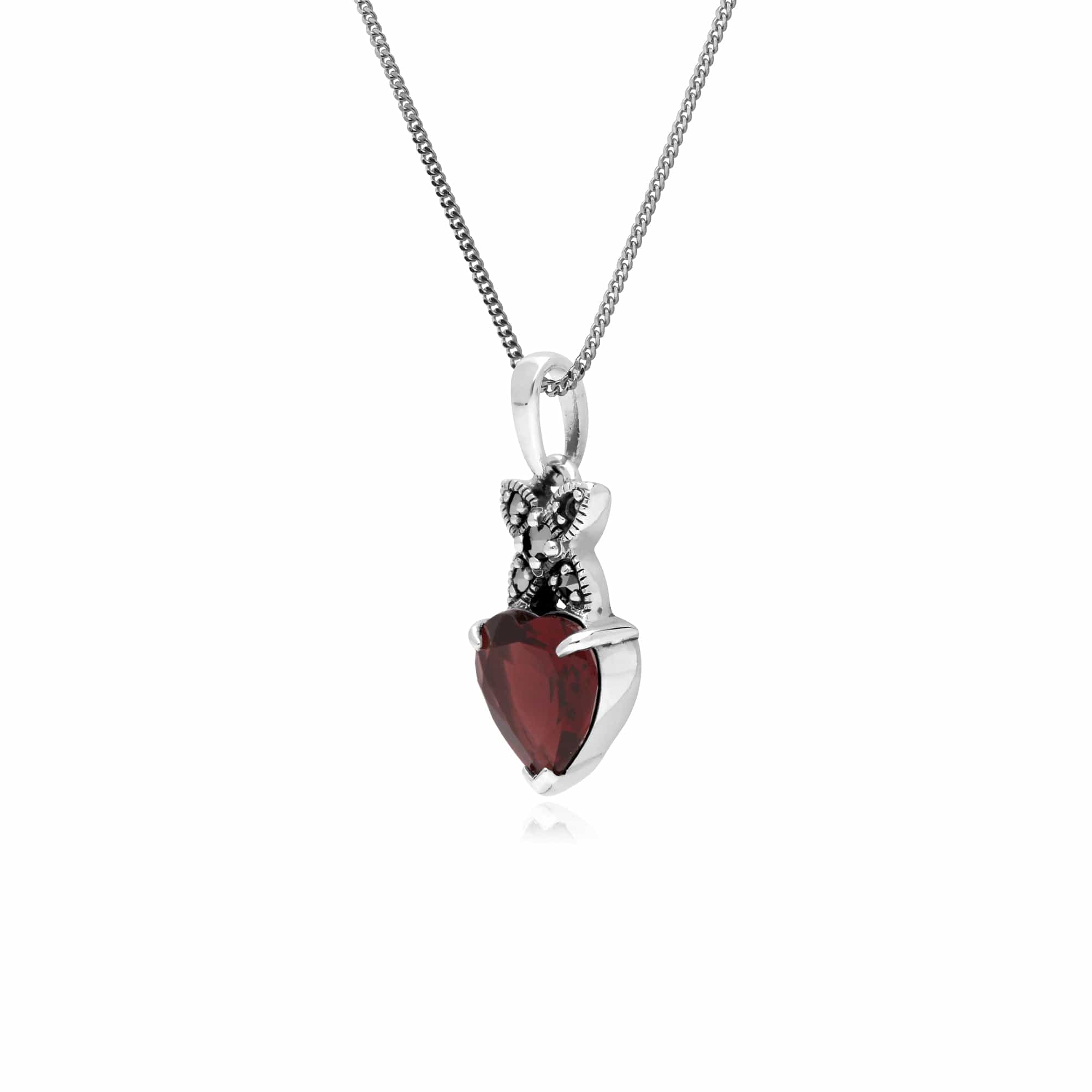 Gemondo Sterling Silver Garnet & Marcasite January Heart Pendant on 45cm Chain - Gemondo