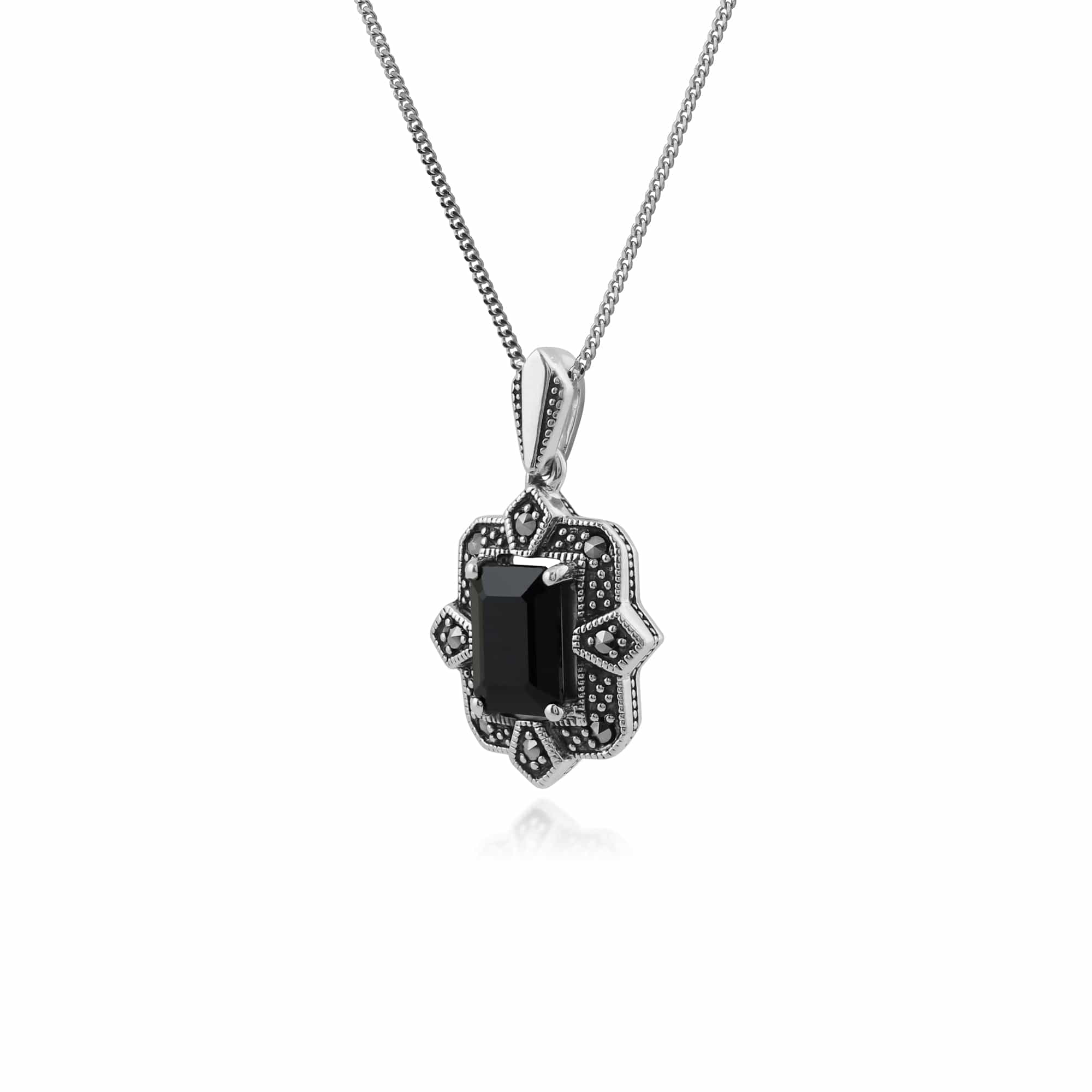 214P297801925 Art Deco Style Black Spinel & Marcasite Pendant in Silver 4