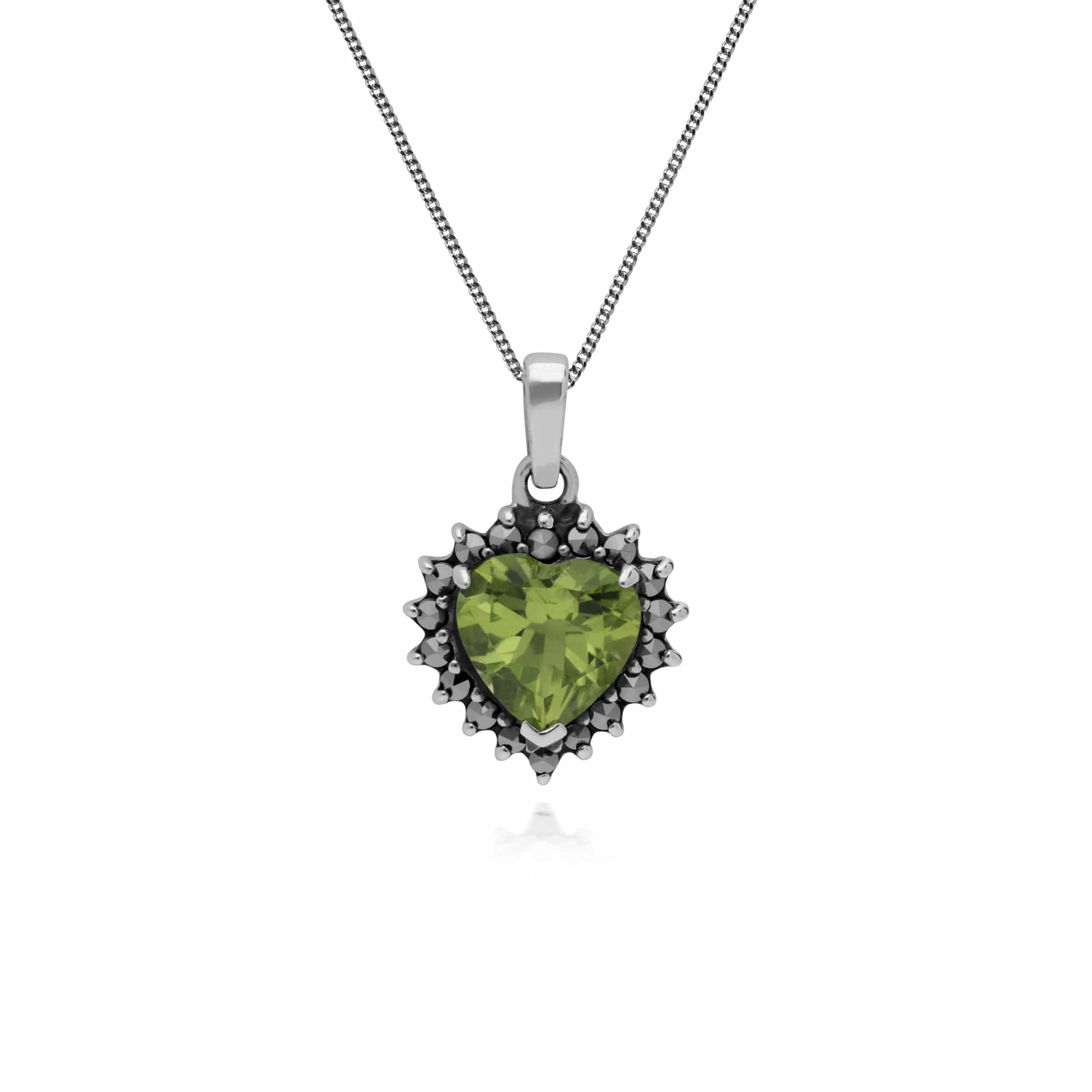 Gemondo Sterling Silver Peridot & Marcasite Heart Pendant with 45cm Chain - Gemondo