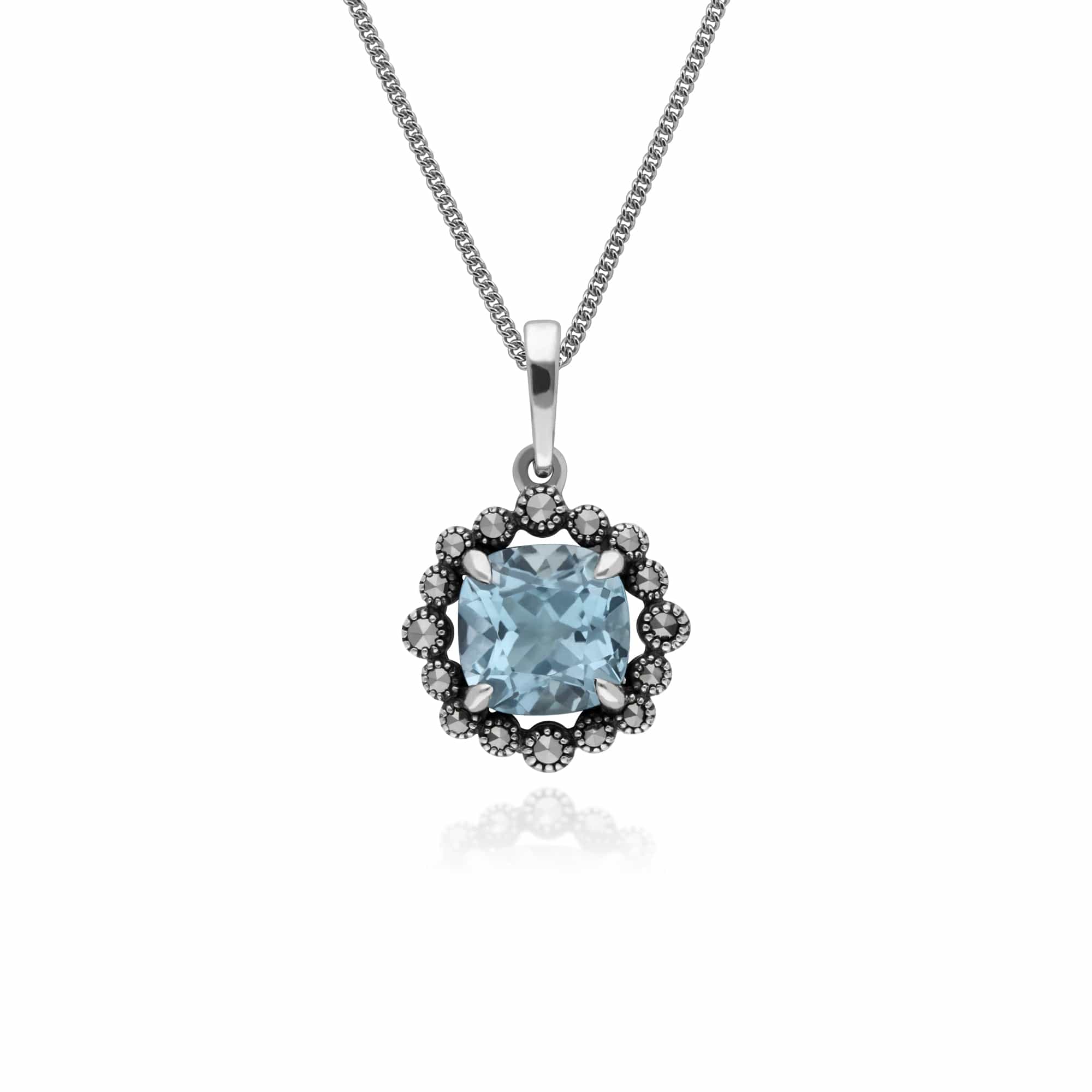 Gemondo Sterling Silver Blue Topaz & Marcasite Oval Art Nouveau 45cm Necklace - Gemondo