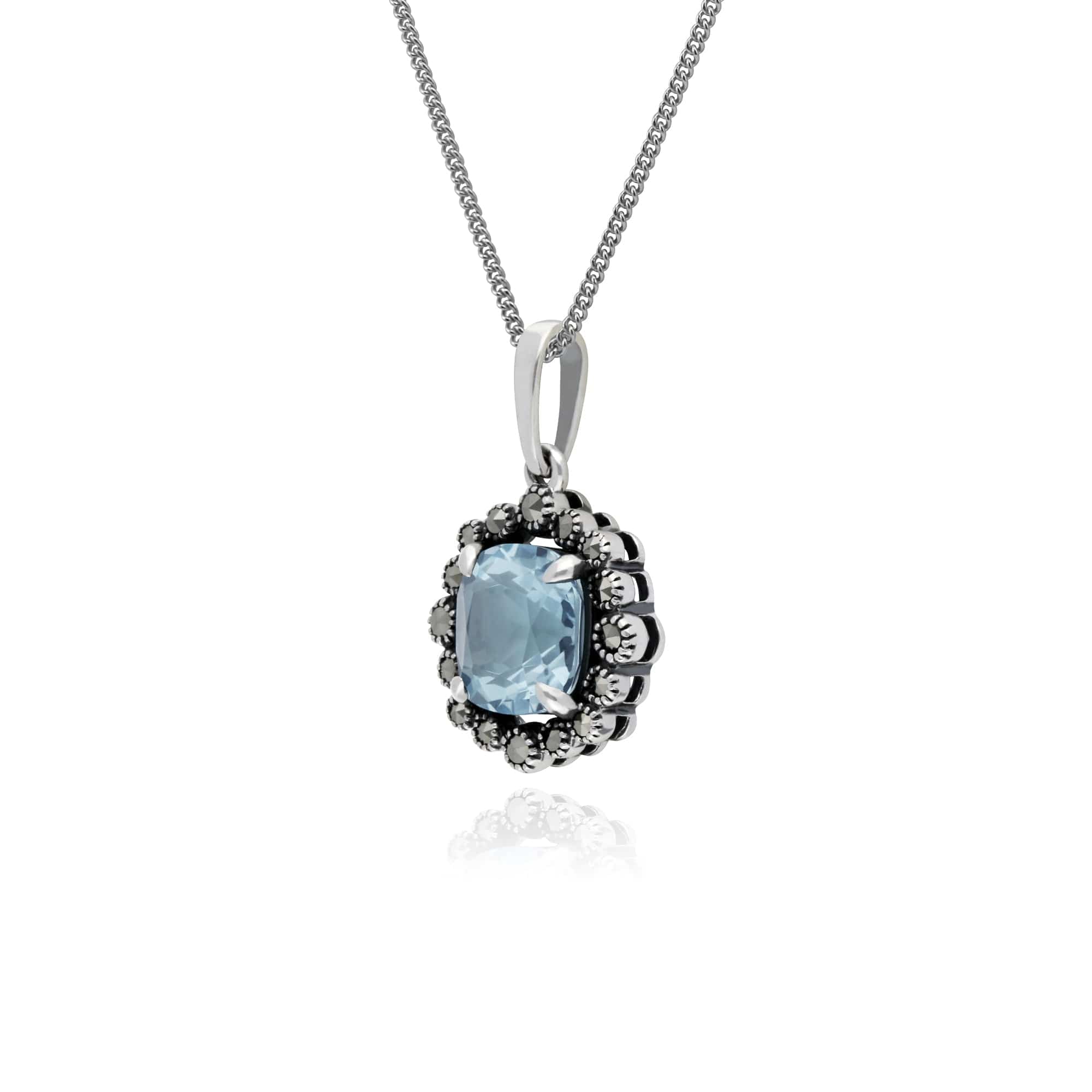 Gemondo Sterling Silver Blue Topaz & Marcasite Oval Art Nouveau 45cm Necklace - Gemondo