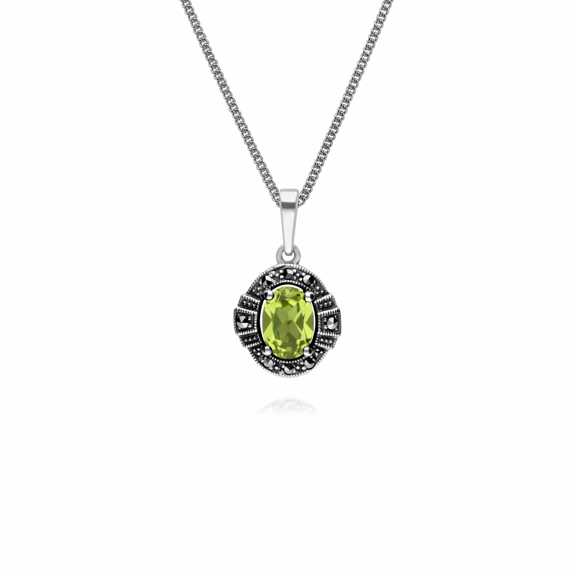 214P303304925-214L165404925 Art Deco Style Oval Peridot and Marcasite Cluster Bracelet & Pendant Set in 925 Sterling Silver 3