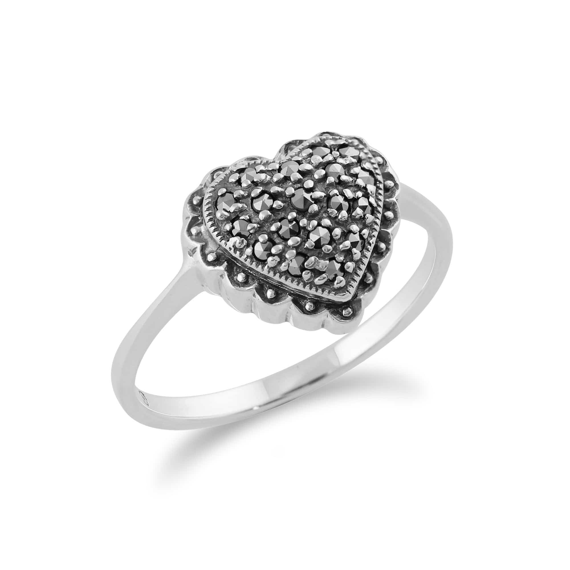214R023701925 Classic Round Marcasite Heart Ring in 925 Sterling Silver 2