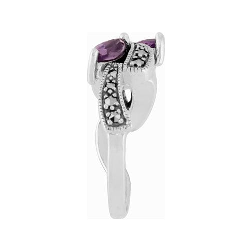 Art Nouveau Style Marquise Amethyst & Marcasite Ring in 925 Sterling Silver - Gemondo