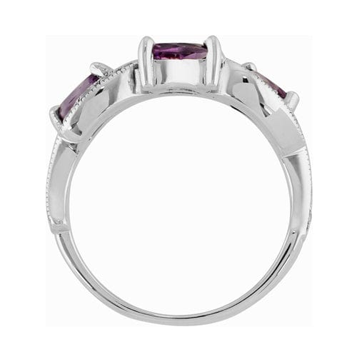 Art Nouveau Style Marquise Amethyst & Marcasite Ring in 925 Sterling Silver - Gemondo
