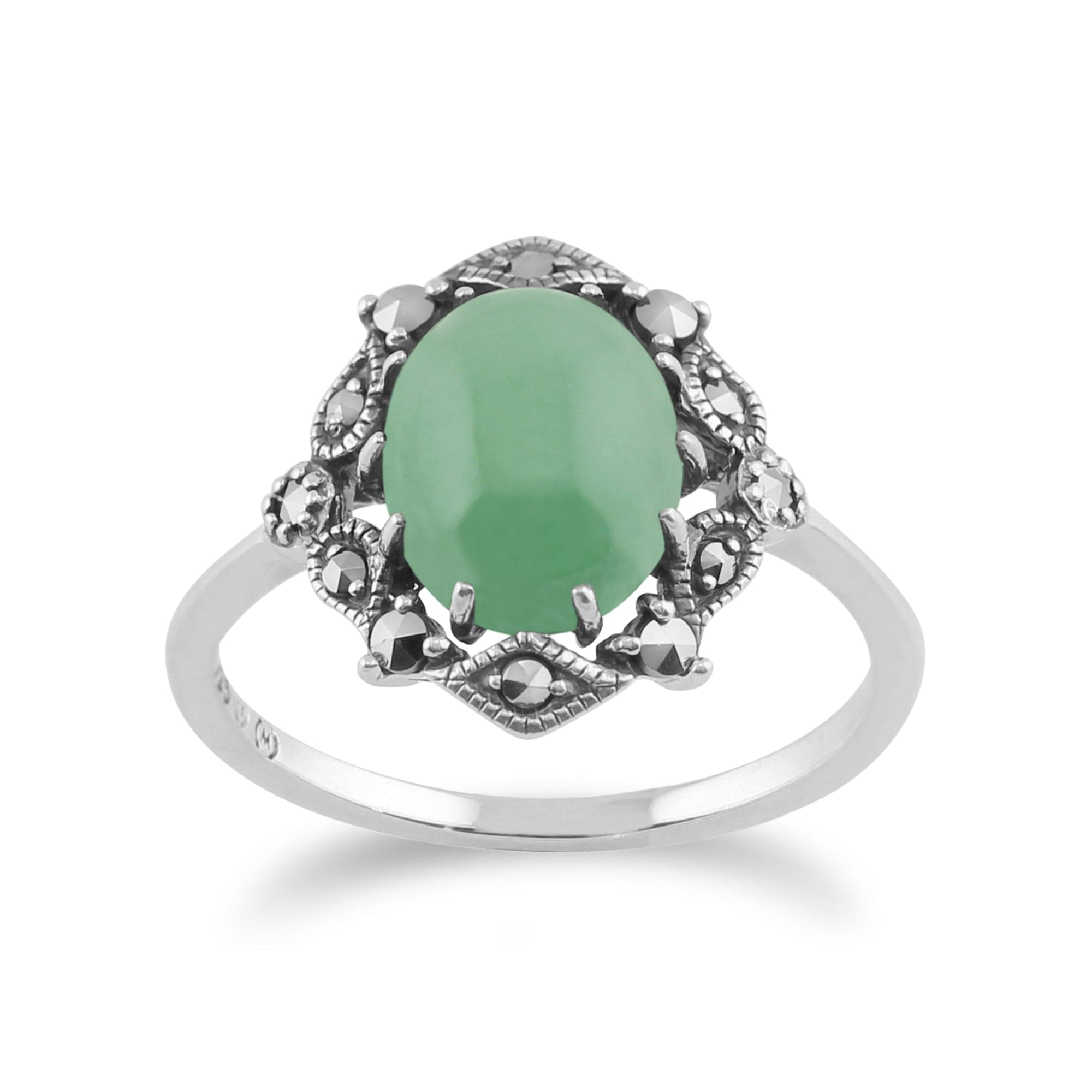 Ring Art Nouveau Jade Marcasite