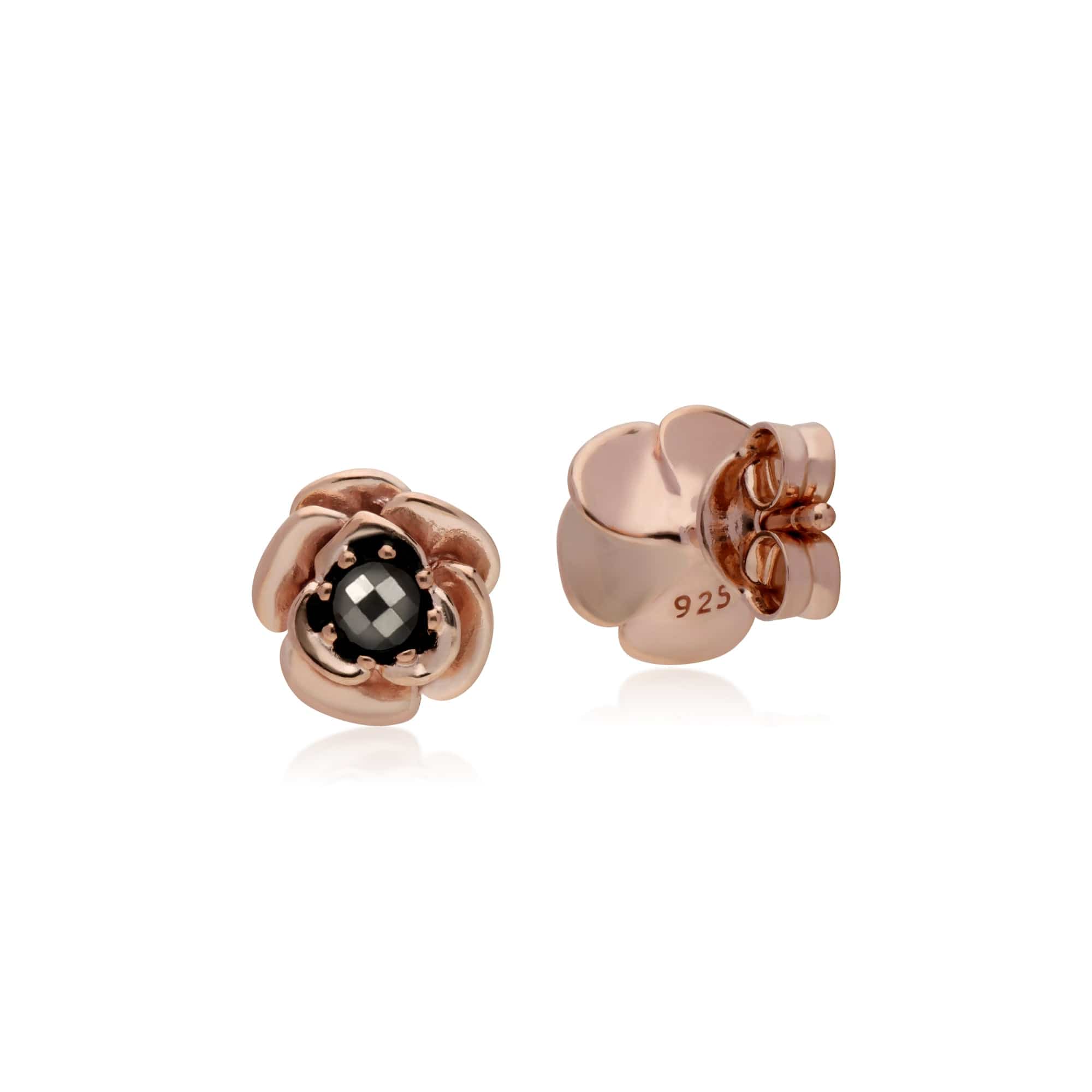 224E023301925 Rose Gold Plated Round Marcasite Floral Stud Earrings in 925 Sterling Silver 2