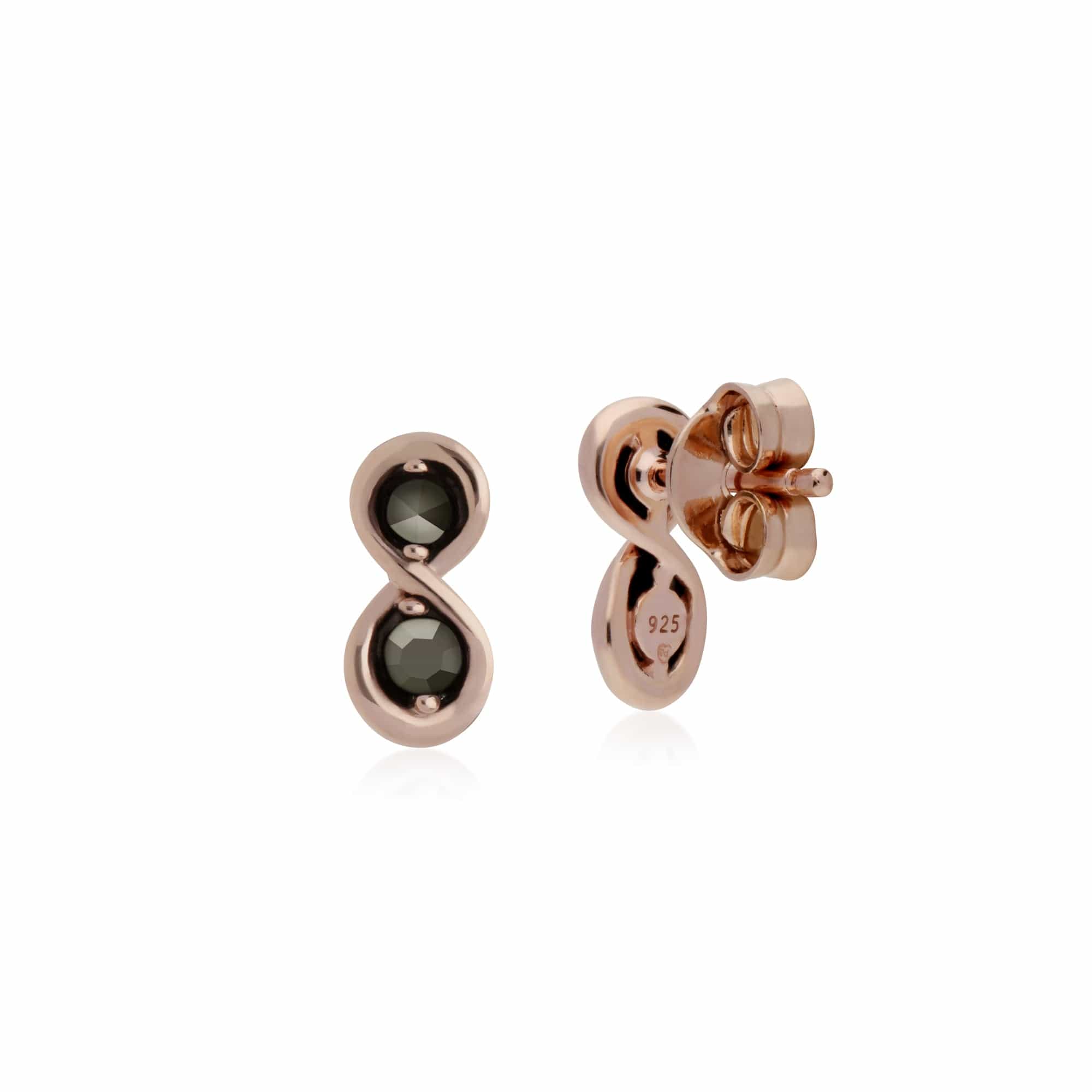 224E025401925 Rose Gold Plated Round Marcasite Infinity Stud Earrings in 925 Sterling Silver 2