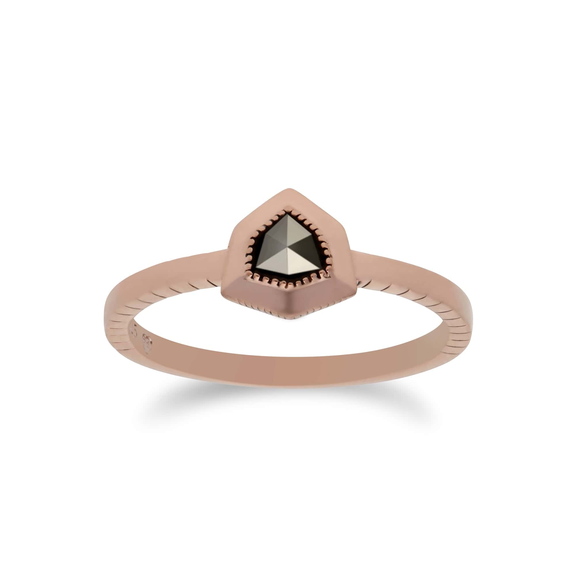 Rose Gold Plated Silver  Marcasite Shield Design Ring - Gemondo
