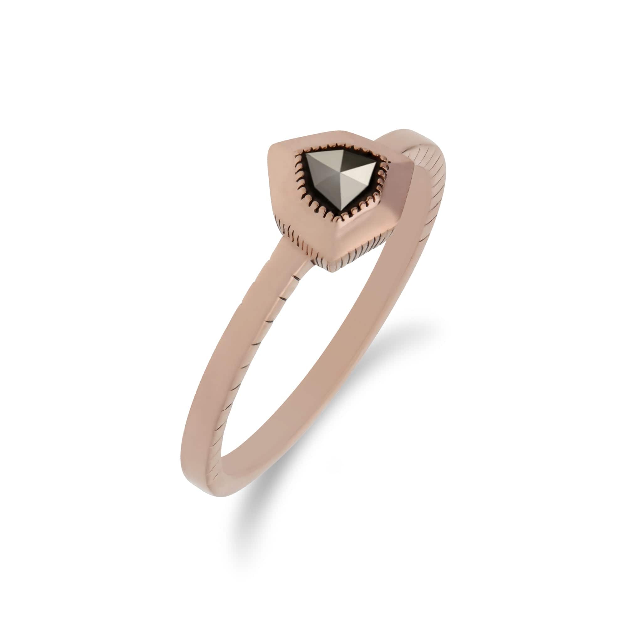 Rose Gold Plated Silver  Marcasite Shield Design Ring - Gemondo