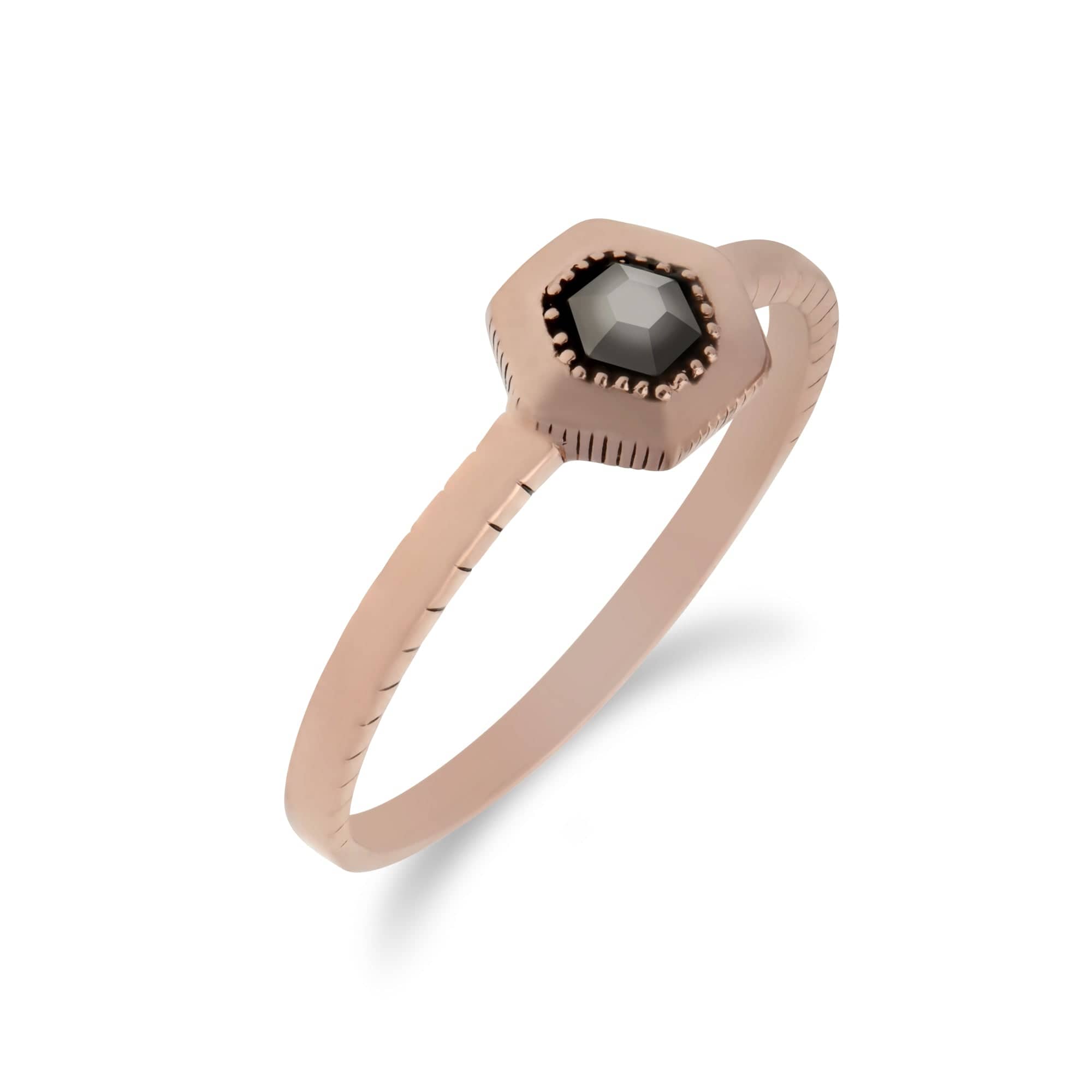 Rose Gold Plated Marcasite Hexagon Design Ring in 925 Sterling Silver - Gemondo