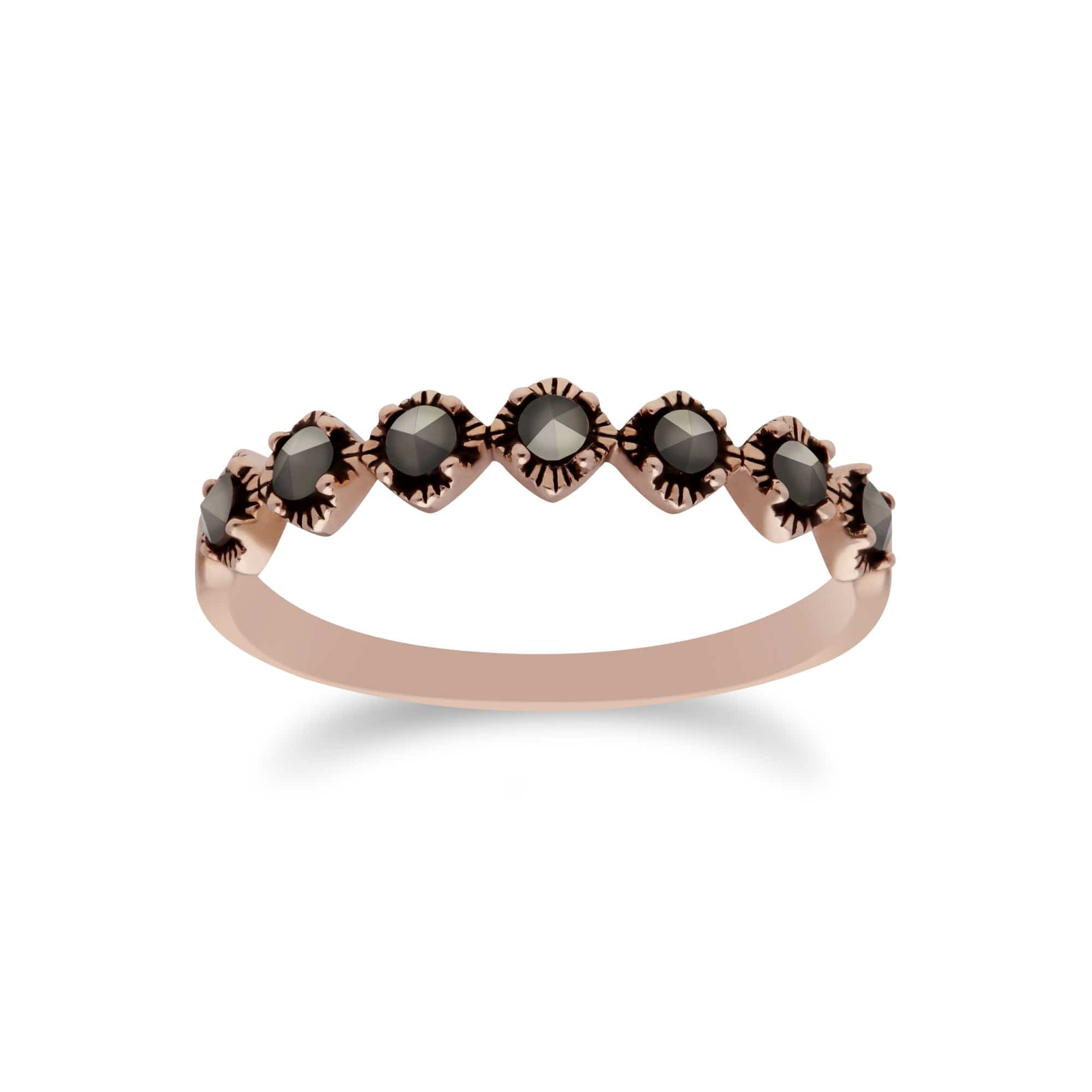 Rose Gold Plated Silver Marcasite Round Half Eternity  Ring - Gemondo