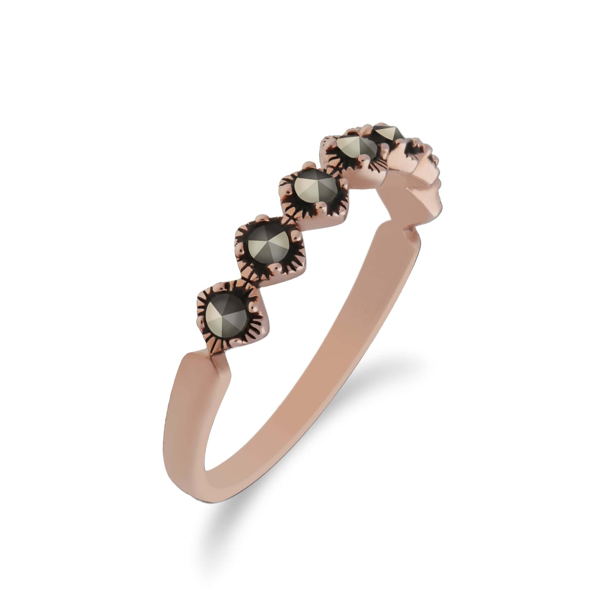 Rose Gold Plated Silver Marcasite Round Half Eternity  Ring - Gemondo